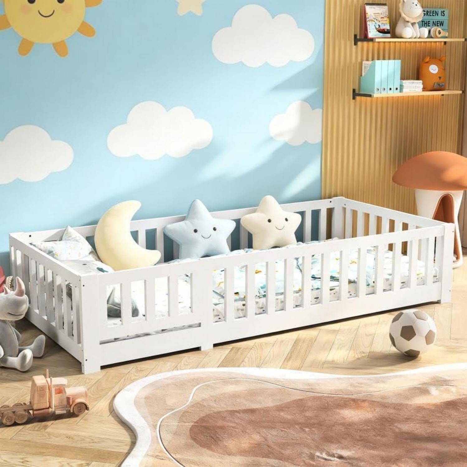 LuxusKollektion Hausbett Bodenbett Kinder 80x160cm Weiß mit Tür