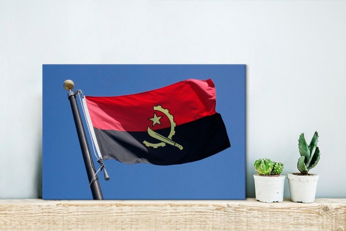 Wanddeko, Aufhängefertig, Leinwandbilder, cm Flagge Leinwandbild hellblauem St), auf 30x20 OneMillionCanvasses® (1 Angola Hintergrund, von Wandbild