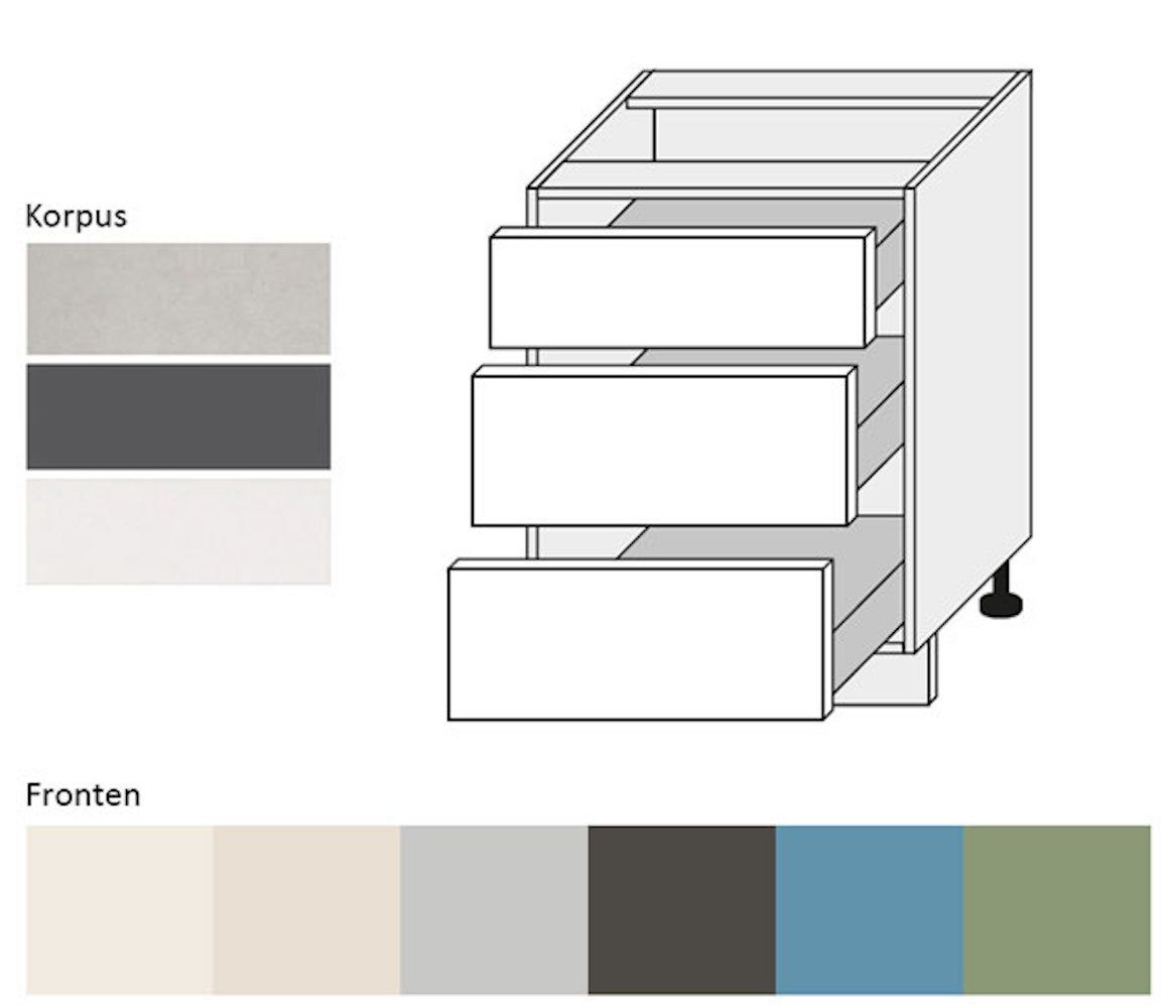 Unterschrank RAL Korpusfarbe 60cm Front- matt & 6021 Amaro Schubladen blassgrün Feldmann-Wohnen (Teilauszug) (Amaro) 3 wählbar mit