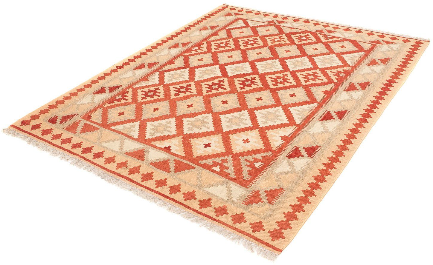 Wollteppich Kelim - Oriental - 200 x 148 cm - rot, morgenland, rechteckig, Höhe: 6 mm, Wohnzimmer, Einzelstück