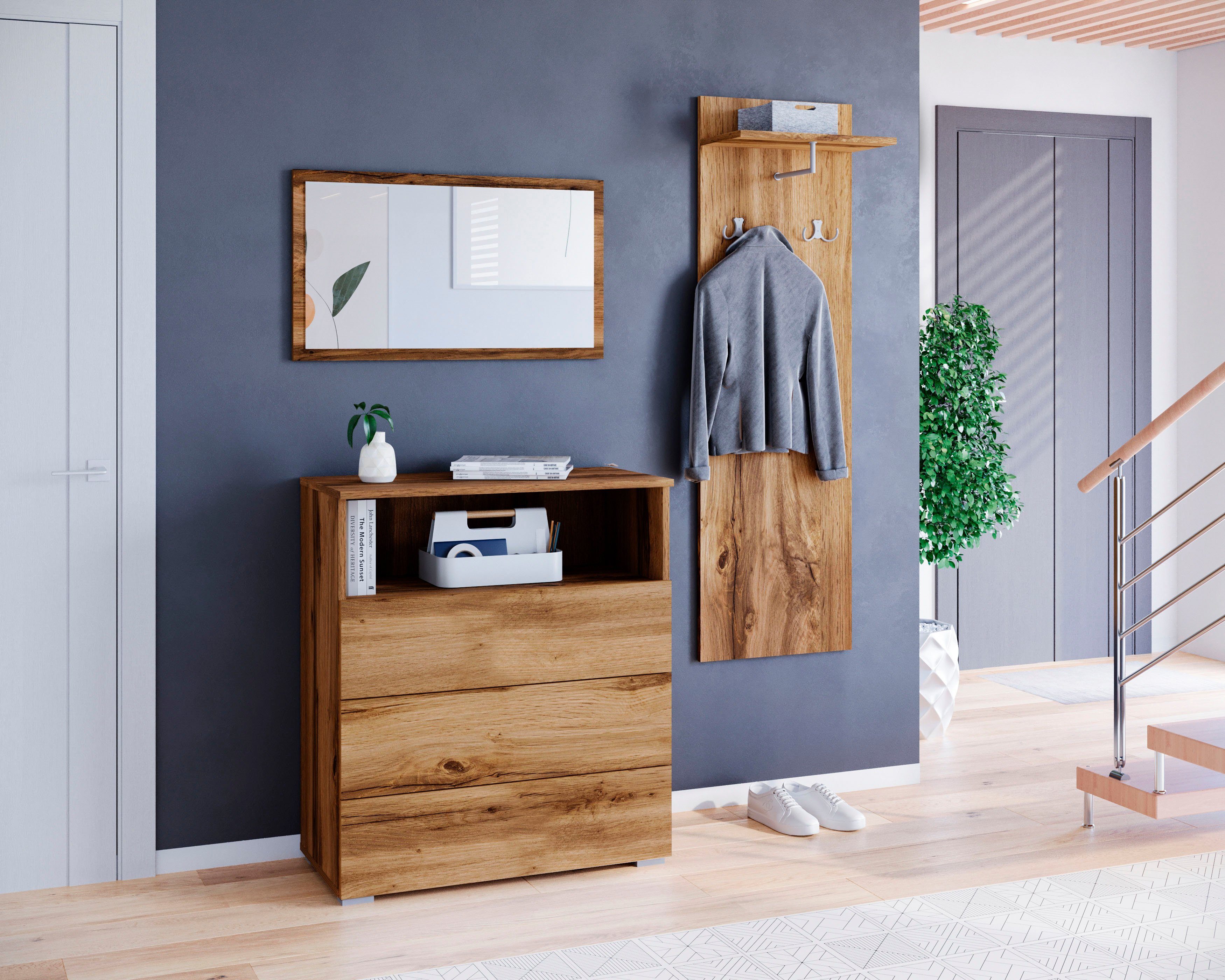 OTTO home Garderoben-Set PARIS/ TOKYO, (Komplett-Set, 3-St), Garderoben- Set Breite 140cm, hochkant oder quer montierbar Spiegel