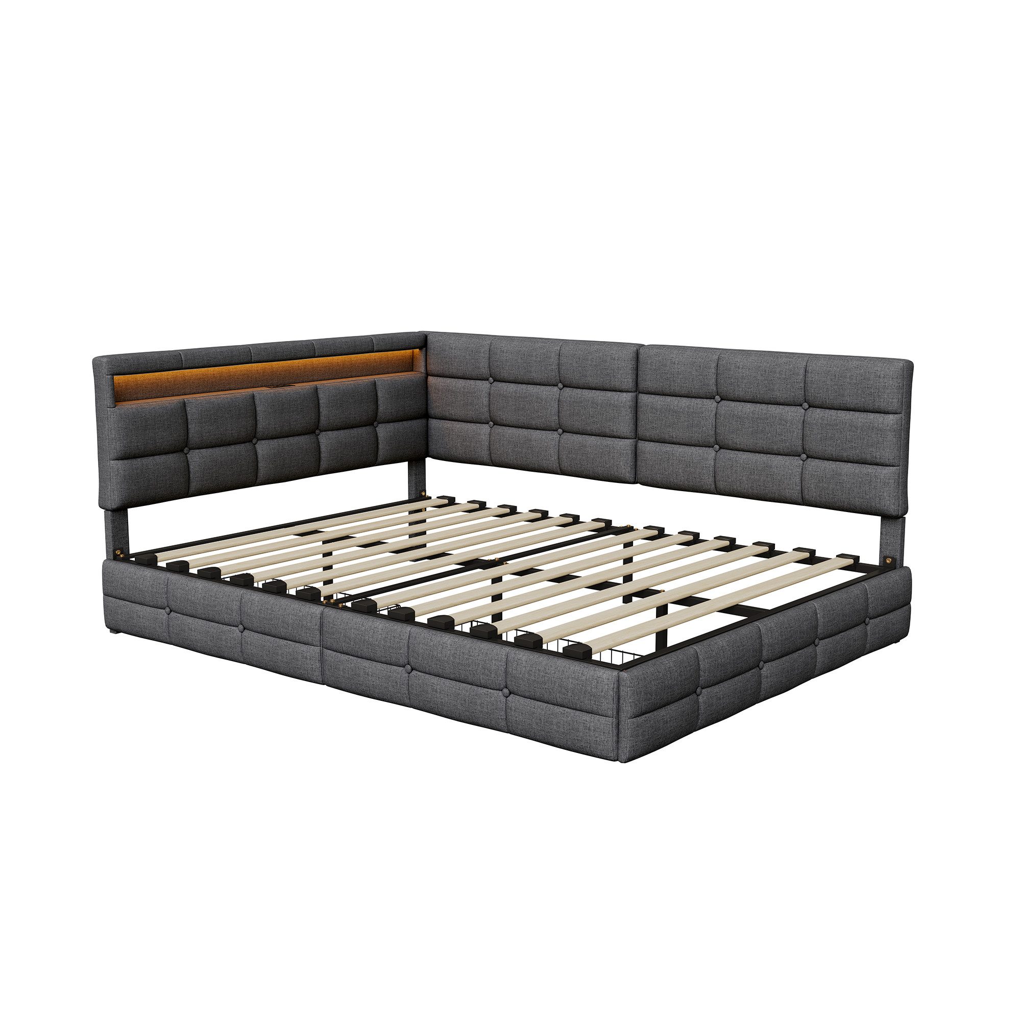 Gdood Polsterbett Daybett Jugendbett Tagesbett (1-tlg., 2 Schubladen, Geeignet für Jungen und Mädchen), Mit LED-Beleuchtung, Ladefunktion, Leinen, 140x200 cm