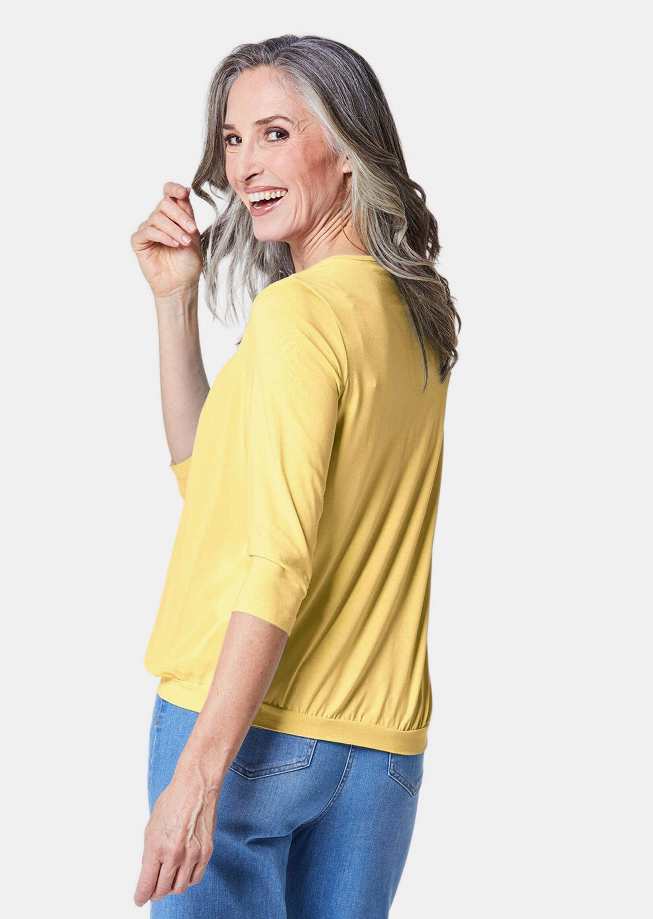 GOLDNER Shirtbluse Chiffon-Shirt mit 3/4-Arm, Rundhals Damen Sommerbluse, Halbarm, Feierlich, weich, Kunstfaser, Chiffon