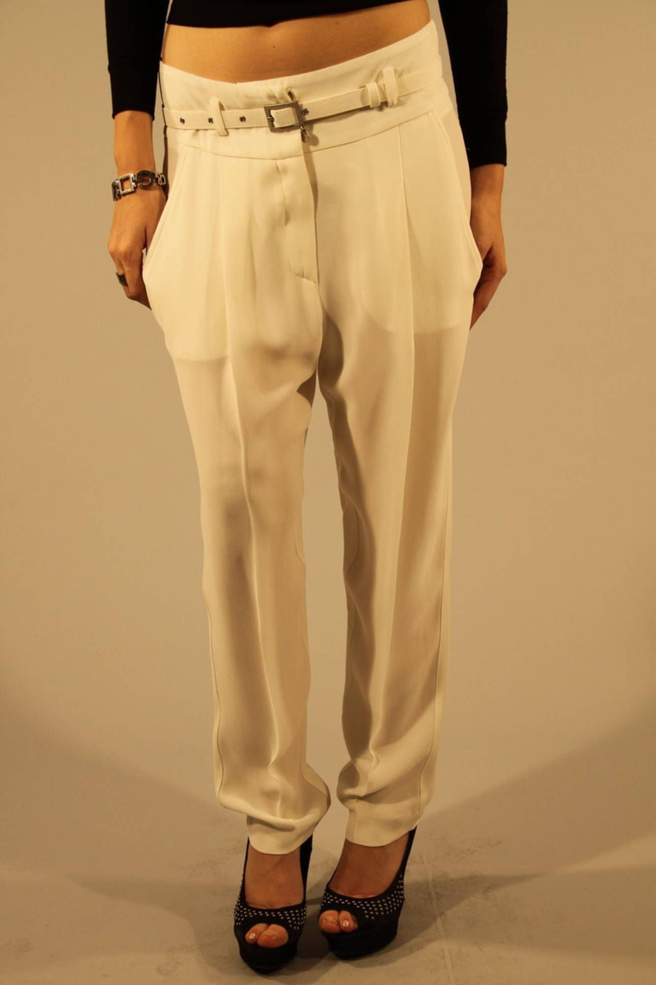 Patrizia Pepe 5-Pocket-Hose Elegante Damenhose Weiß mit Taschen, Knopf und Reißverschluss