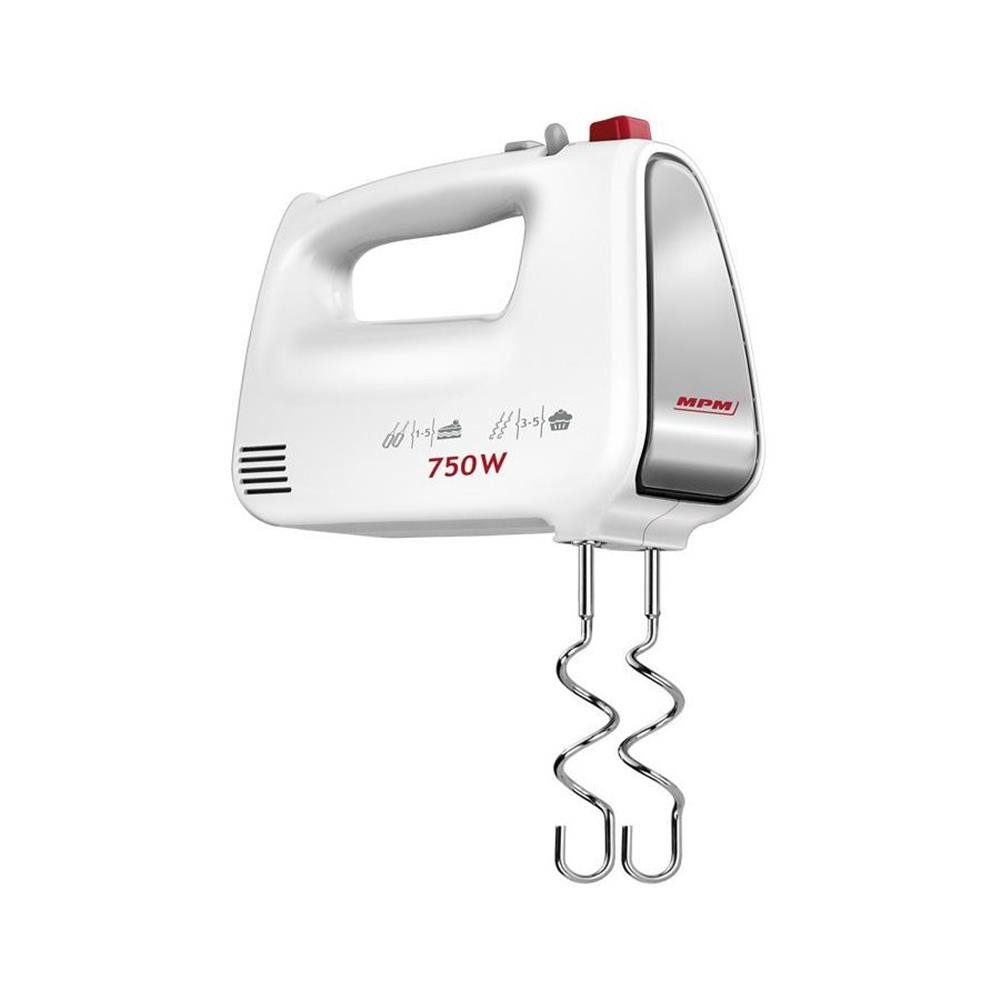 MPM Handmixer MMR-19/B Handmixer 750 W, 5 Geschwindigkeiten, Turbo-Funktion, Aufsatzverriegelung, Rühren, Schlagen, Kneten