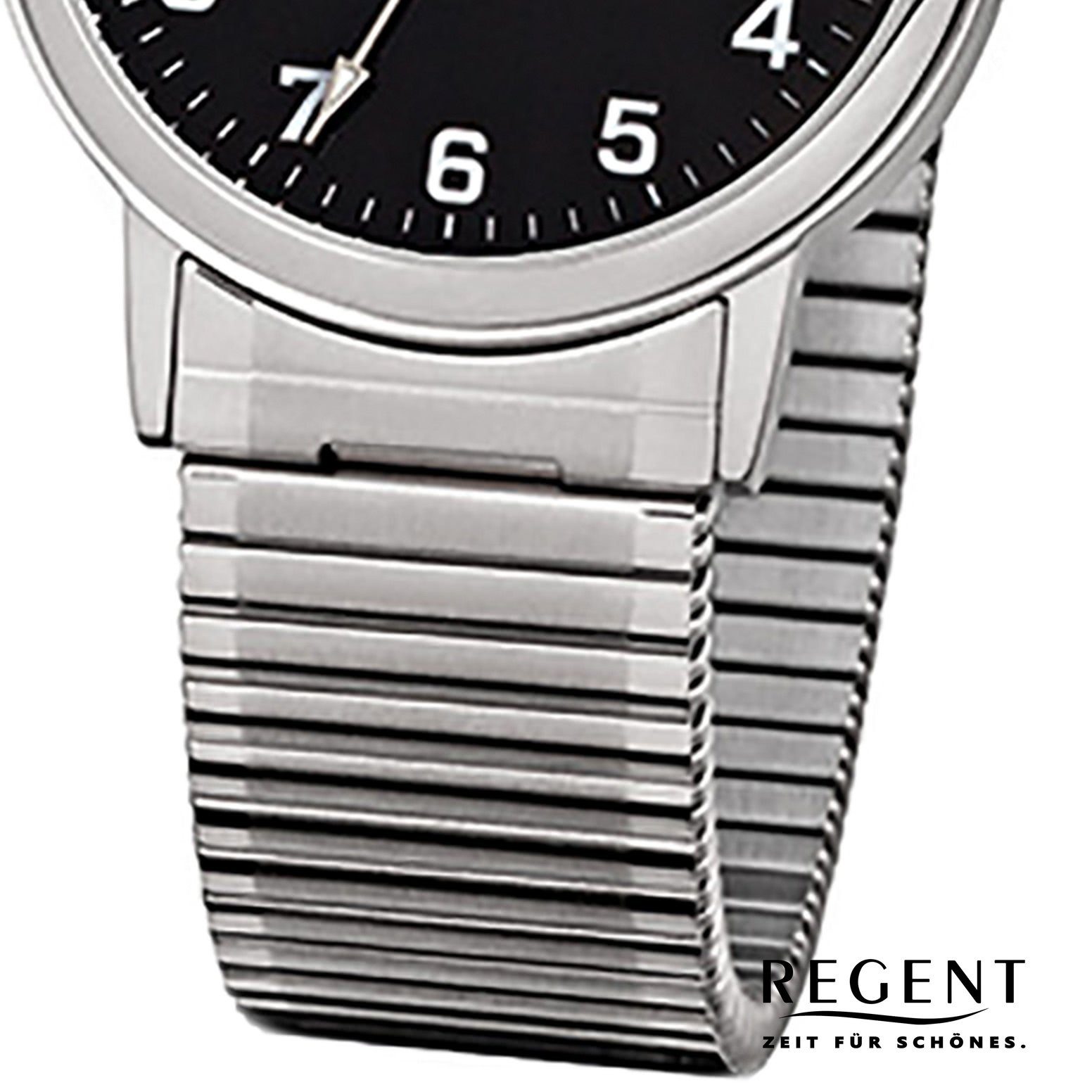 Regent Quarzuhr Regent Herren-Armbanduhr silber Analog, (Analoguhr), Herren Armbanduhr rund, mittel (ca. 35mm), Edelstahlarmband