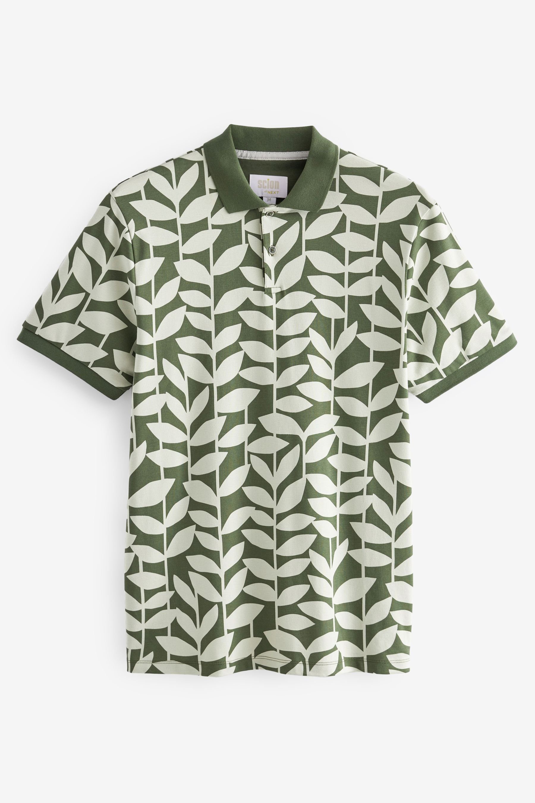 Next Poloshirt Bedrucktes Polo-Shirt (1-tlg) Scion Green Leaf
