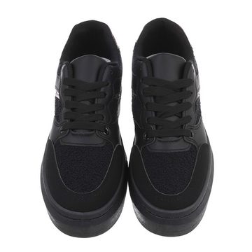 Ital-Design Damen Low-Top Freizeit Sneaker Flach Sneakers Low in Schwarz