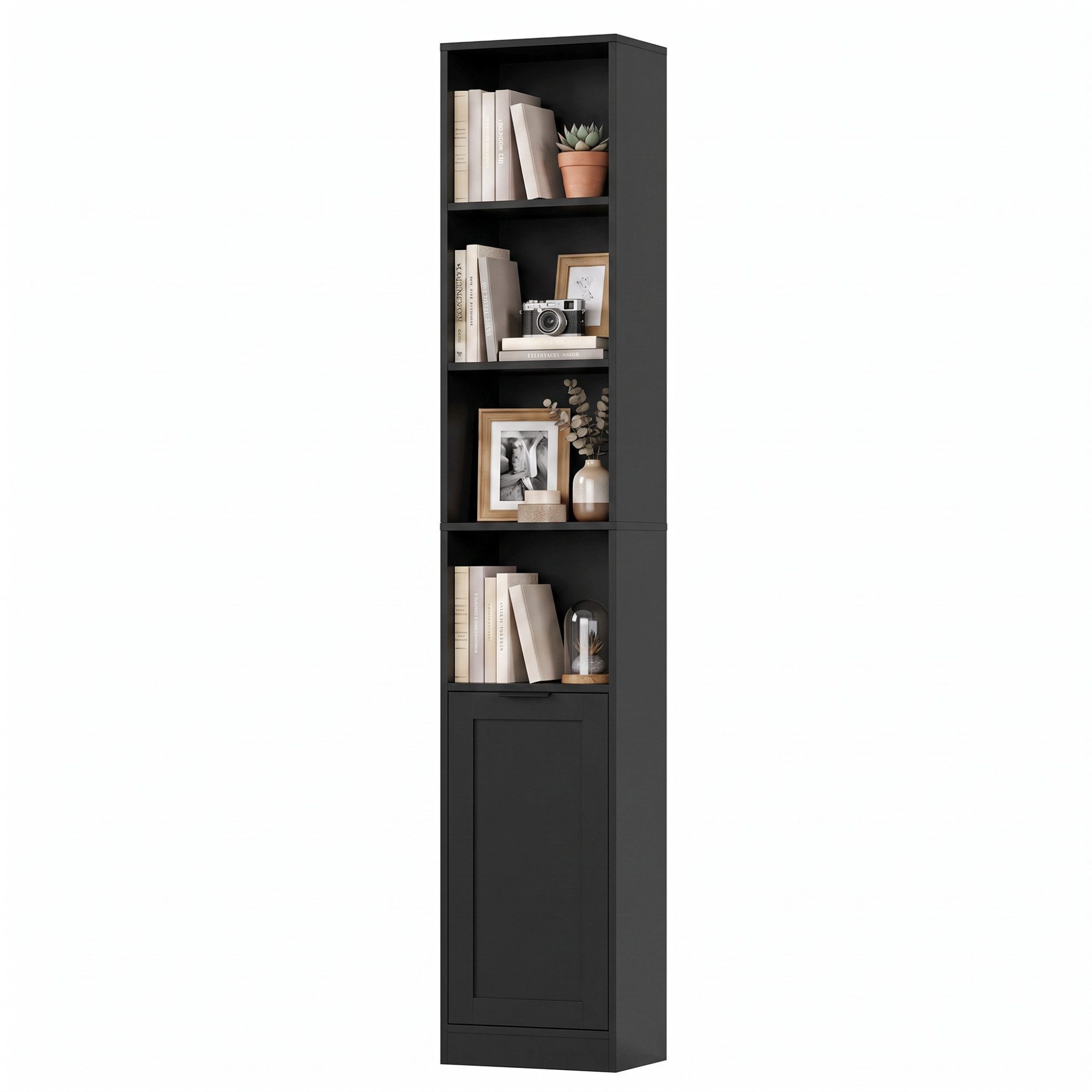 Homfa Bücherregal mit 6 Ebenen Bücherschrank Standregal mit Tür Eckregal, Hochschrank, Billy Regal für Homeoffice Bad, schwarz, 35x24x186,4 …