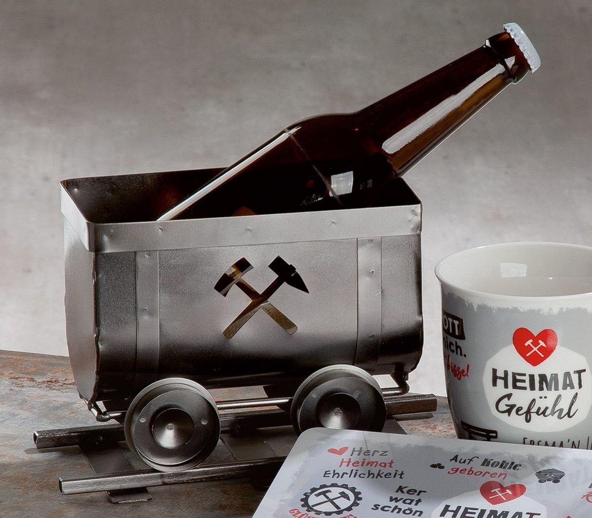 GILDE Bierflaschenhalter Flaschenhalter Förderwagen Ruhrpott – Stilvoller Hingucker aus Metall – Bild 3 von 3