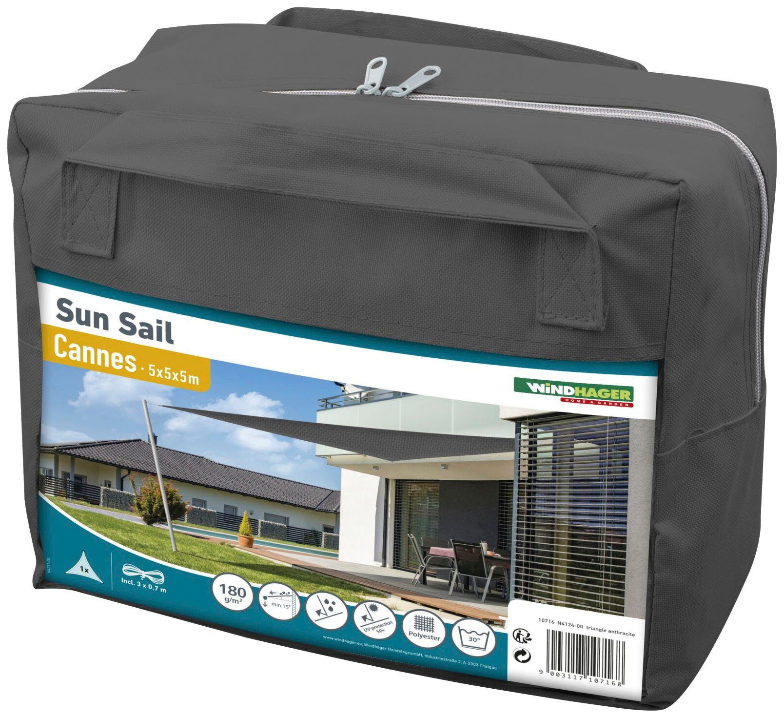 Windhager Cannes Triangle Sun Sail, 5x5x5m, anthracite