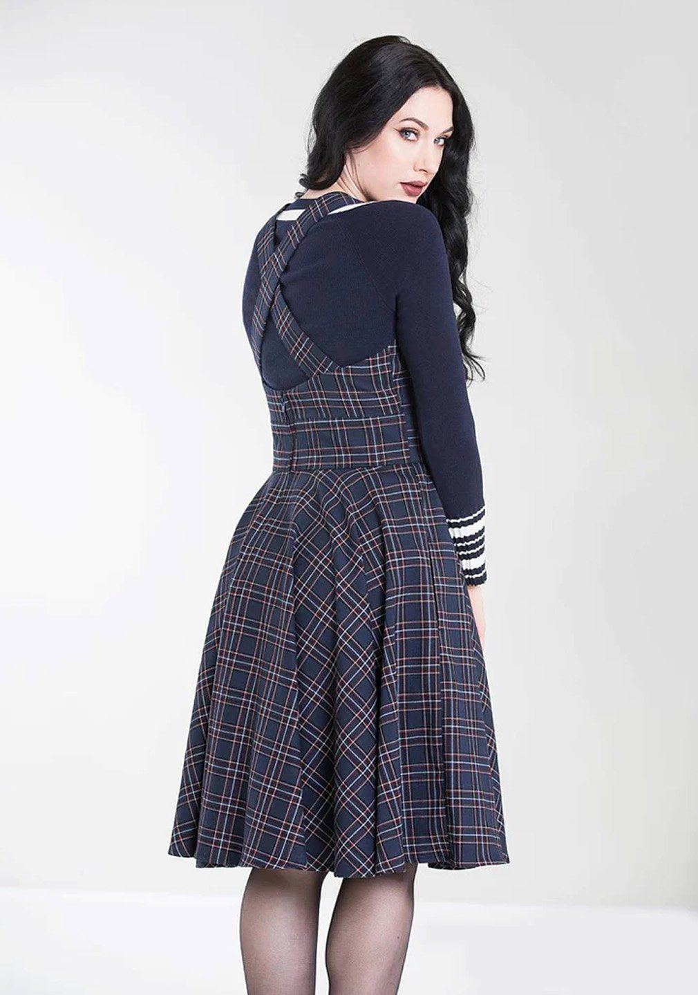 Hell Bunny A-Linien-Kleid Peebles Pinafore Dress Tartan Blau Retro Vintage günstig online kaufen