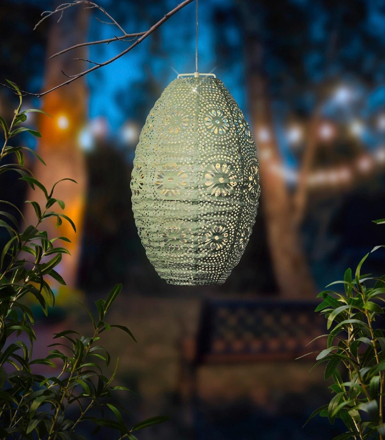 Kaemingk LED Solarleuchte Laterne SOLARIA, Grün, Kunststoff, LED fest integriert, Solarbetrieben, Ø 23 x H 38 cm