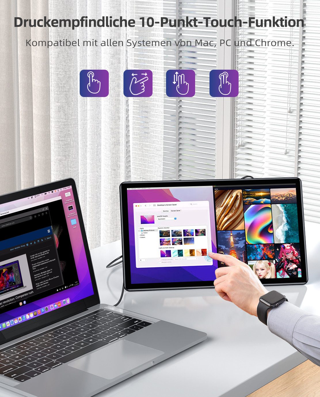 UPERFECT Tragbares 15,6-Zoll-Touchscreen-Display mit 100 % sRBG Portabler Monitor (39,62 cm/15,6 ", 1920 x 1080 px, 25 ms Reaktionszeit, 60 Hz)