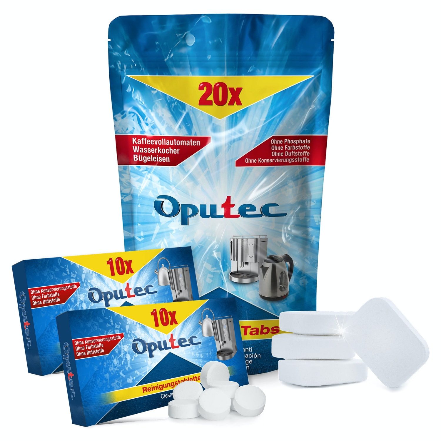 Oputec Reinigungsset Kaffeemaschine - 20 Entkalker Tabs + 20 Reinigungs-Tabs Entkalkungstabletten (Kaffeemaschinen Reinigungsset)
