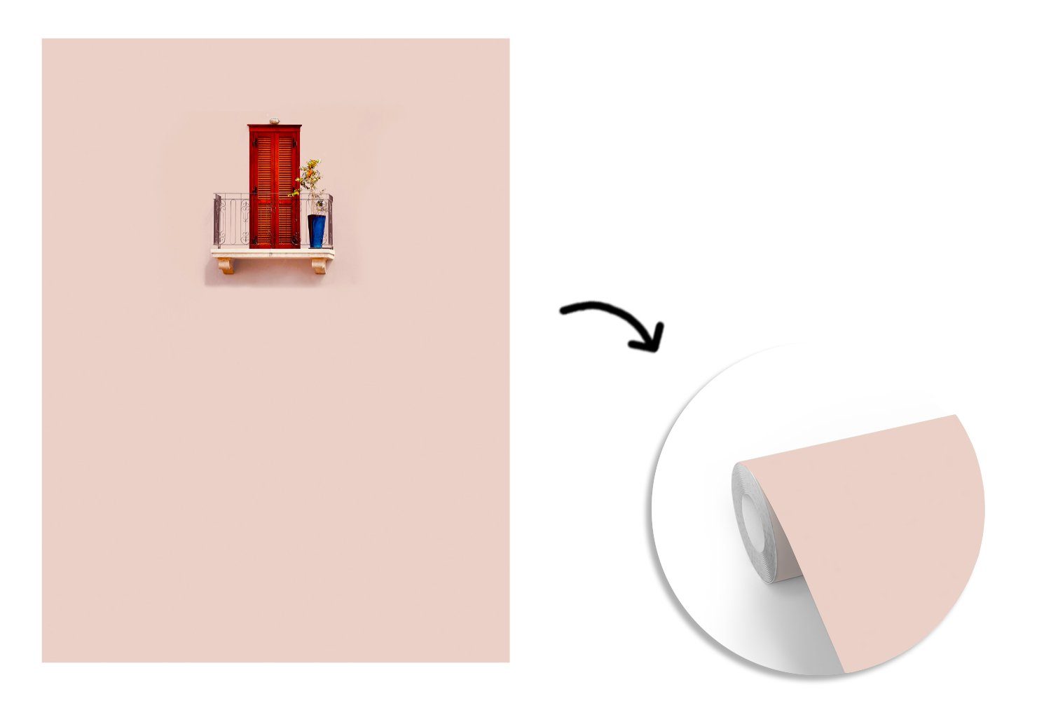 für - Montagefertig Wohnzimmer, Architektur, - St), Wandtapete - (4 Fototapete Matt, Vinyl Rot MuchoWow Tapete Pastell bedruckt, Tür