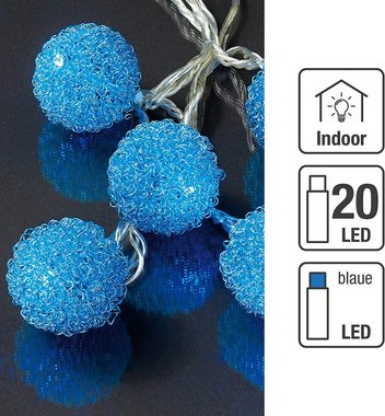 Hellum LED-Lichterkette blaue Metallbälle 20 BS weiß/transparent, innen