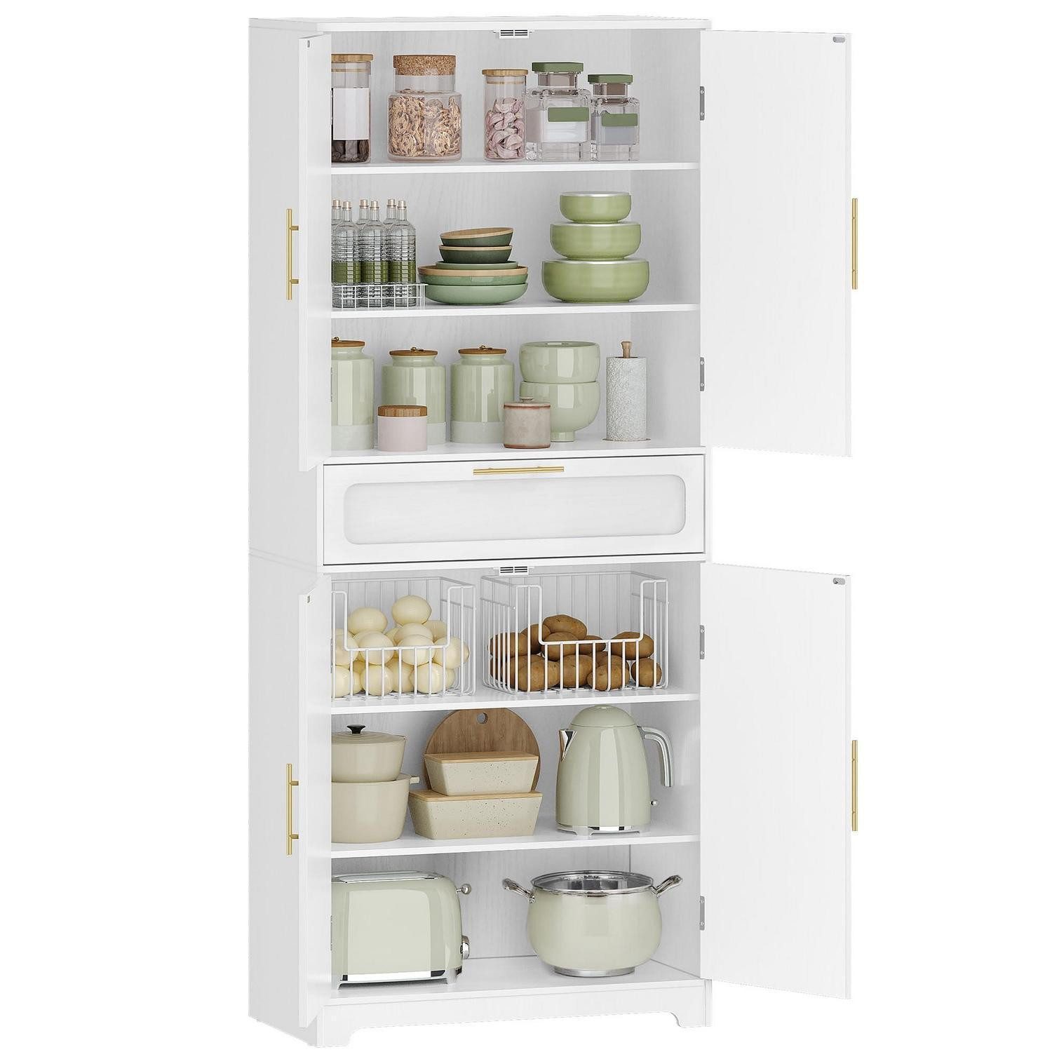 LuxusKollektion Hochschrank Hochschrank 4 Türen 1 große Schublade verstellbare Einlegeböden weiß
