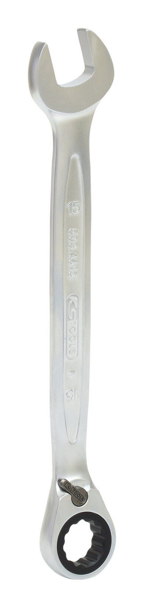 KS Tools Ratschenringschlüssel GEARplus, Ratschenringmaulschlüssel, umschaltbar, 15 mm