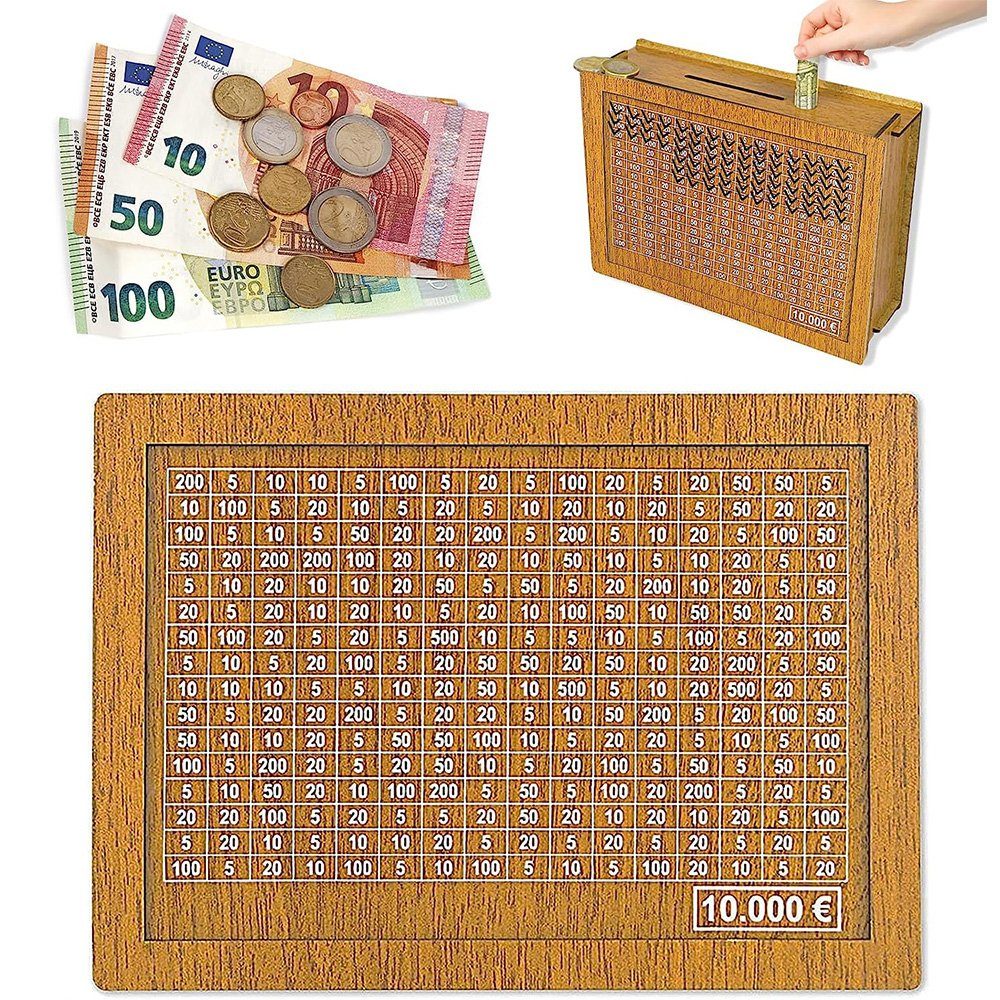 NUODWELL Spardose Spardose aus Holz Holz, für Sparbox Sparschwein, € Kinder Geldbank 10000