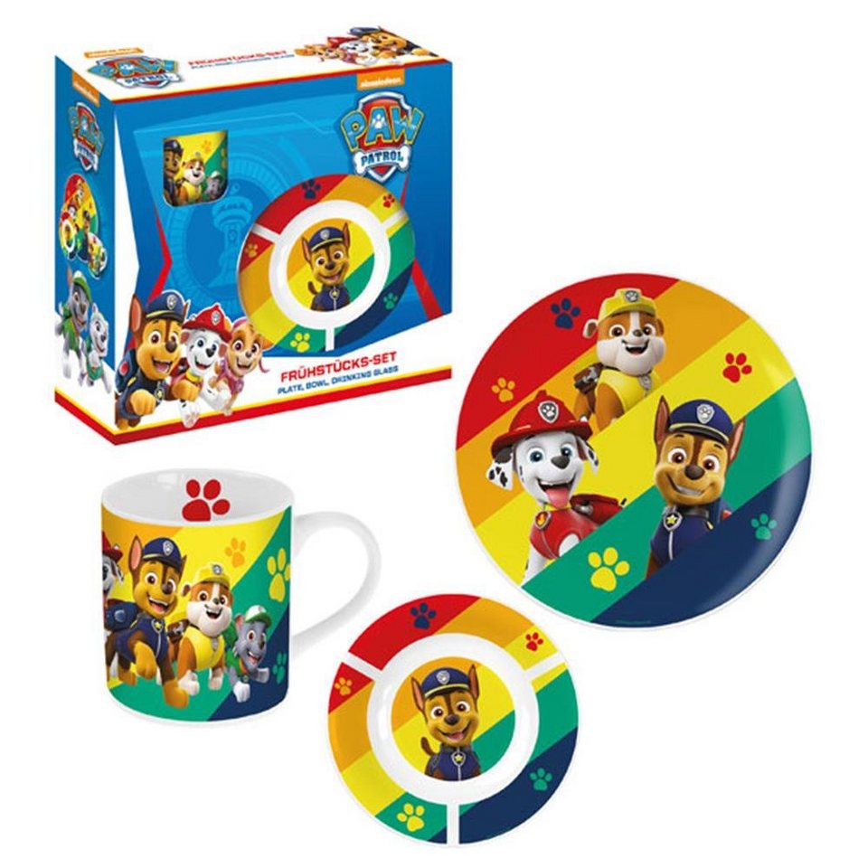 p:os Kindergeschirr-Set Paw Patrol (3-tlg), Porzellan, mit Teller, Schüssel  und Tasse