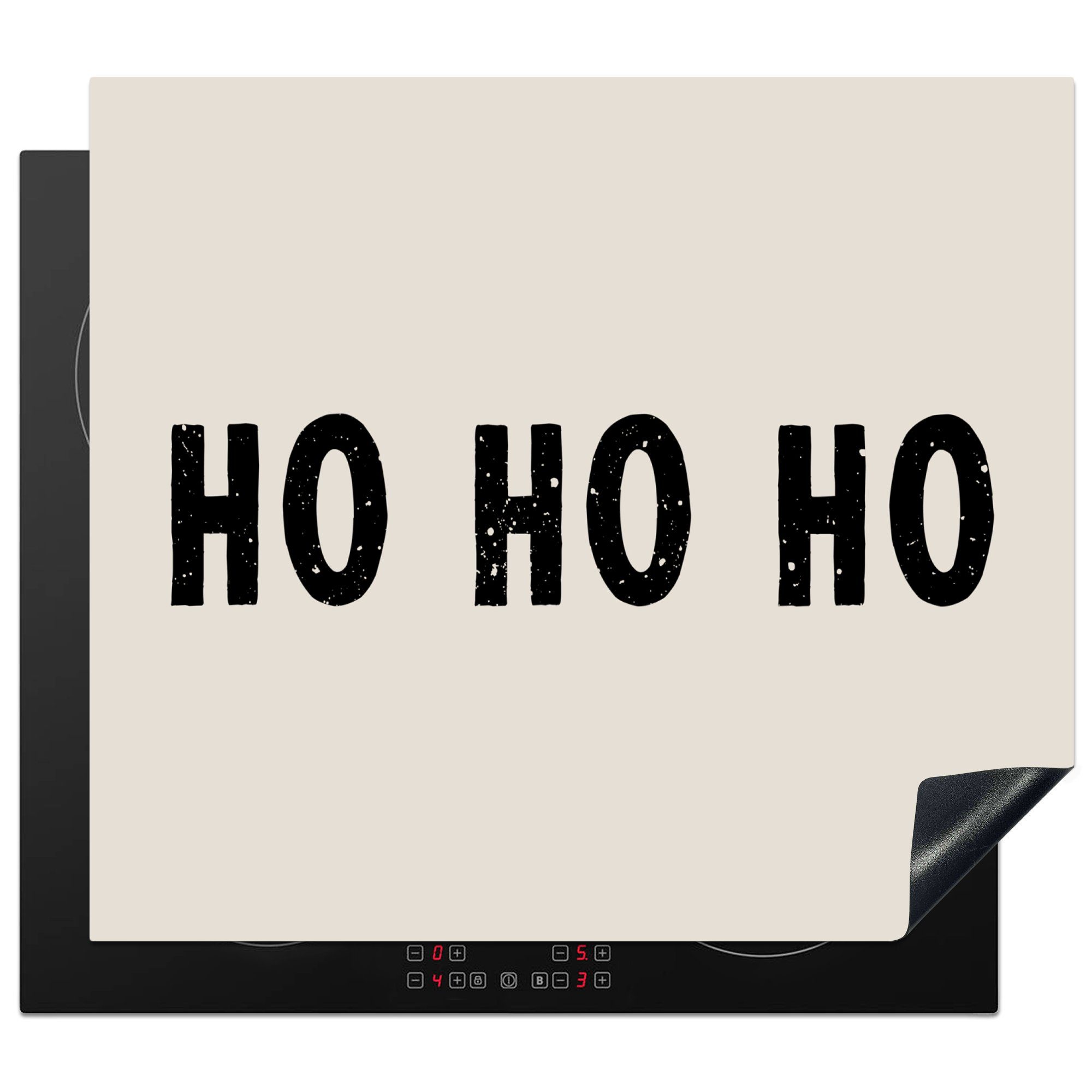 MuchoWow Herdblende-/Abdeckplatte Weihnachten - Ho ho ho - Sprichwörter - Beige - Weihnachtsmann, Vinyl, (1 tlg), 60x52 cm, Mobile Arbeitsfläche nutzbar, Ceranfeldabdeckung