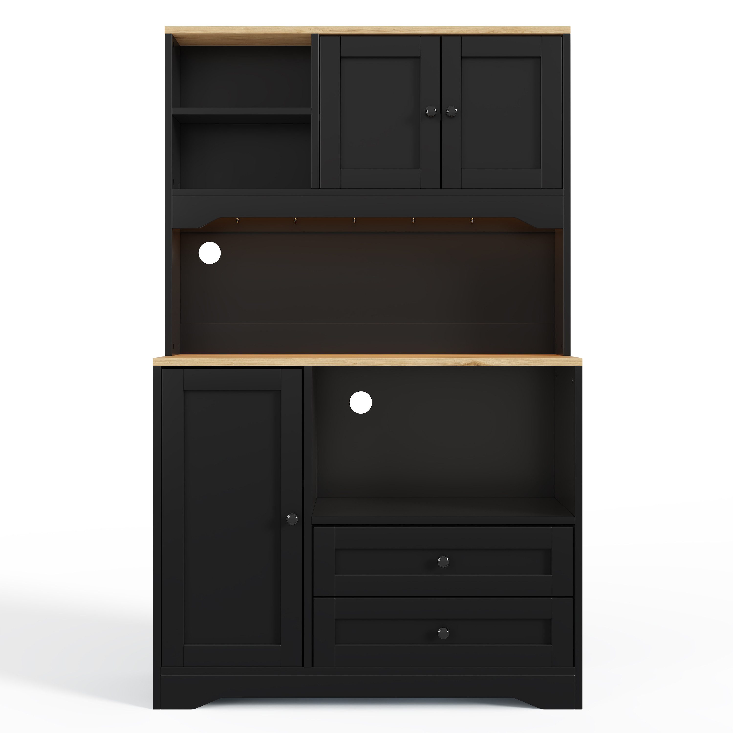 Flieks Küchenbuffet Hochschrank mit LED-Beleuchtung, Steckdosen, 6 Haken, Türablagen (Ladefunktion, verstellbare Einlegeböden, 1-St., B100xT40xH163 cm) Küchensc – Bild 5 von 5