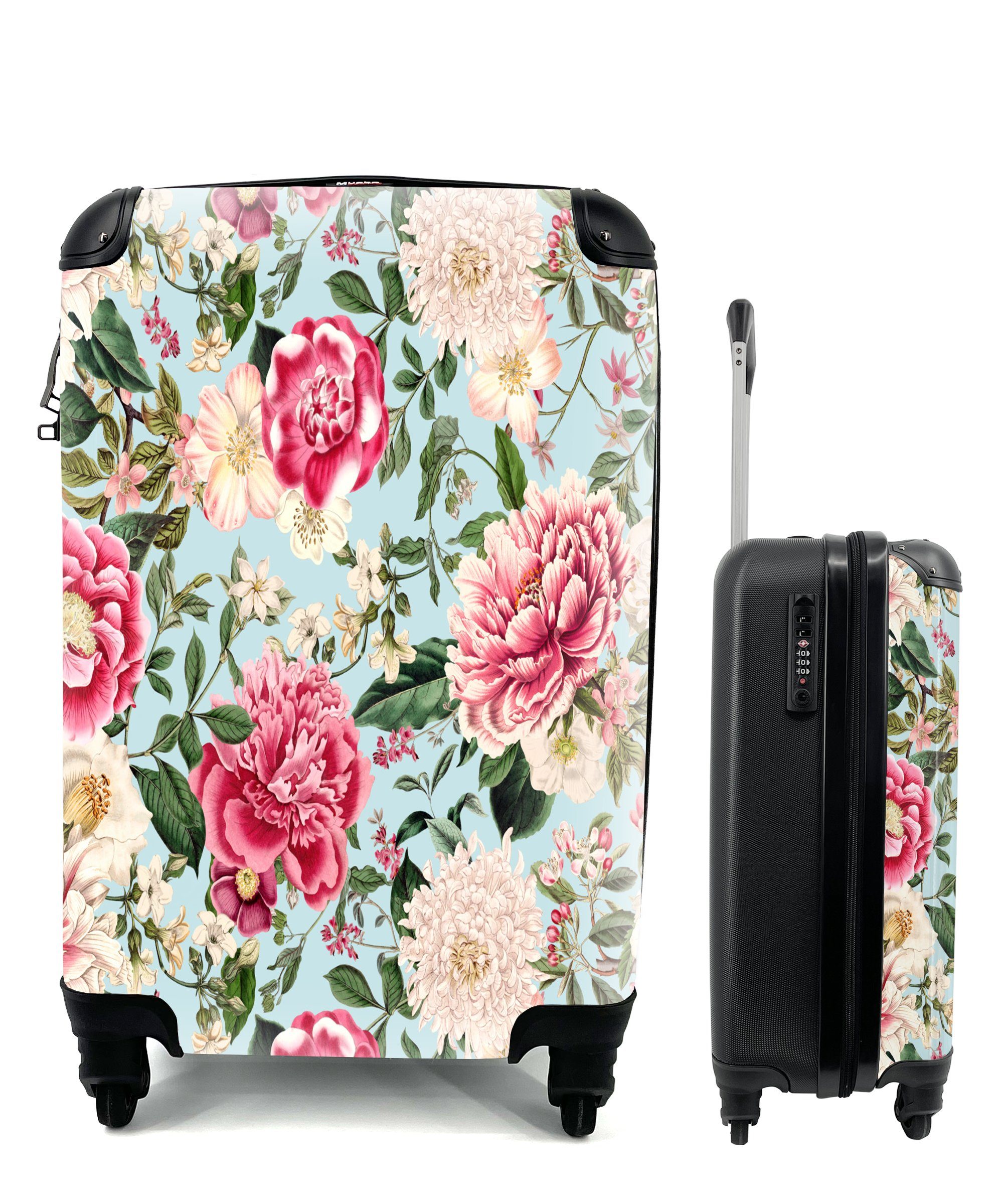 MuchoWow Handgepäckkoffer Blumen - Rosa - Muster, 4 Rollen, Reisetasche mit rollen, Handgepäck für Ferien, Trolley, Reisekoffer
