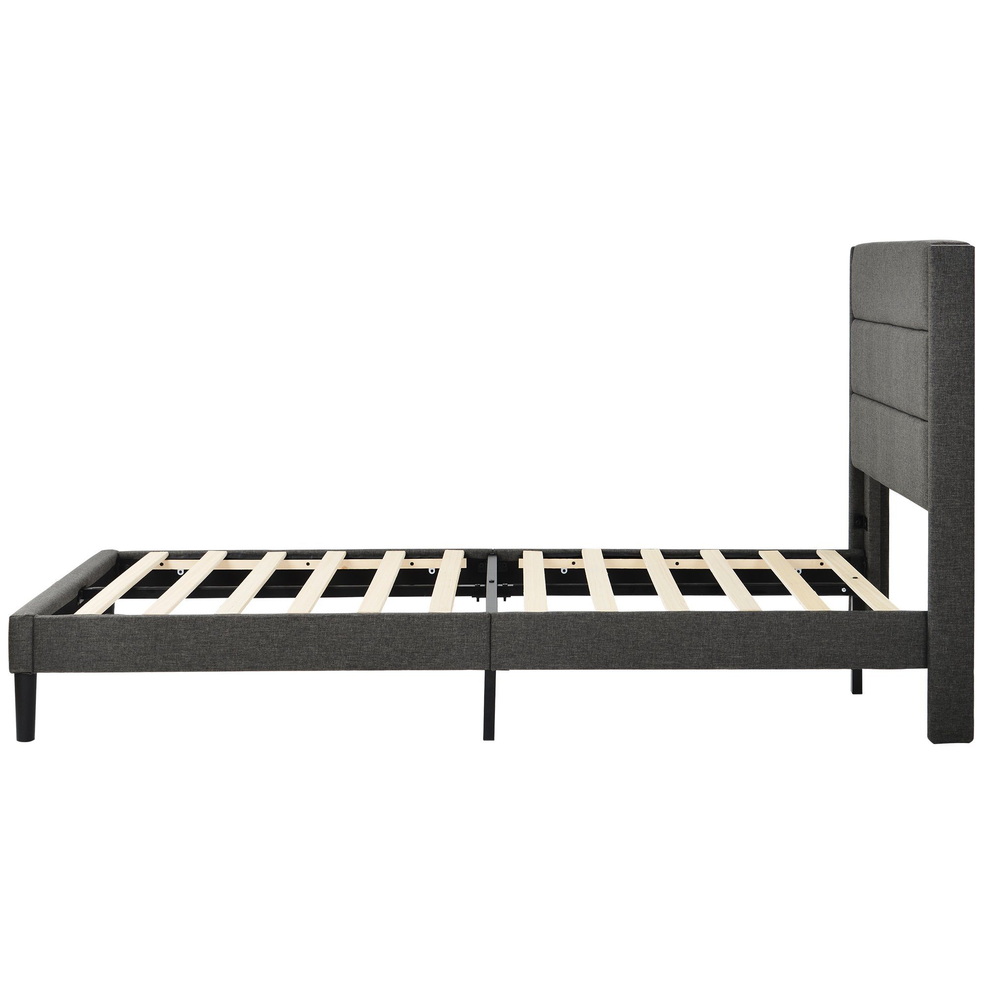 Polsterbett, 90 x 200 cm Einzelbett Jugendbett mit Lattenrost & Kopfteil, Leinen