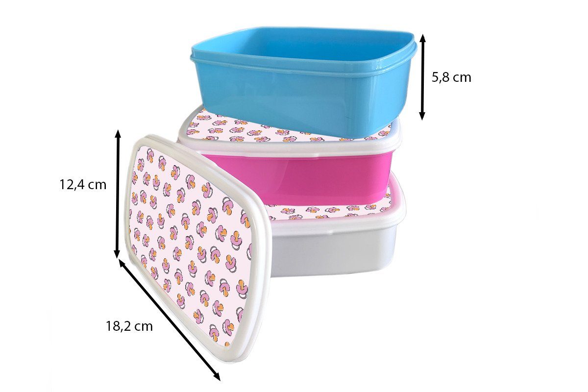 MuchoWow Lunchbox Schnuller - Brotbox Kunststoff - Rosa, Kinder, für Snackbox, Muster Erwachsene, Brotdose Mädchen, (2-tlg), Kunststoff