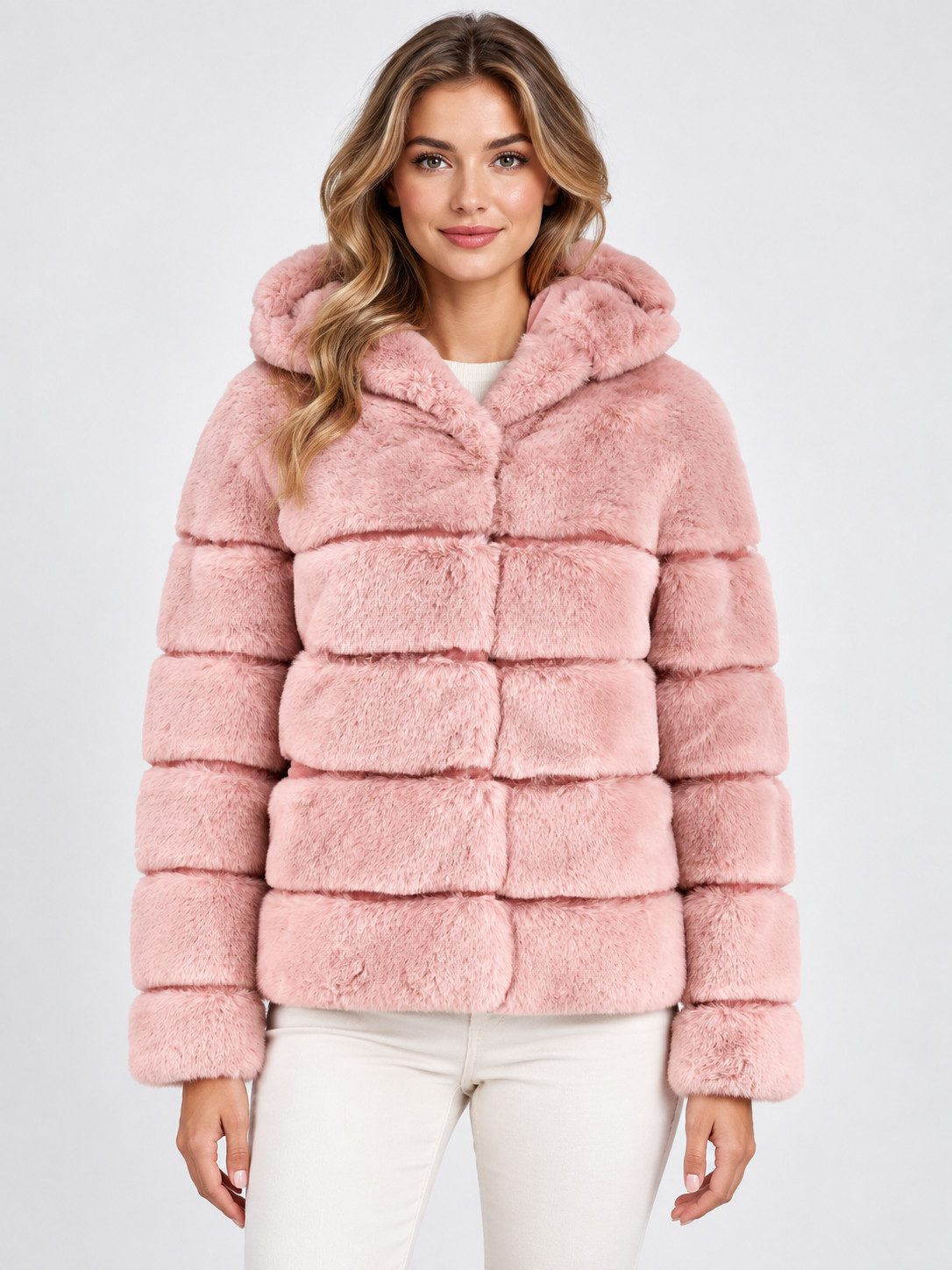 Passioni Fellimitatjacke Faux Fur Jacke mit Kapuze