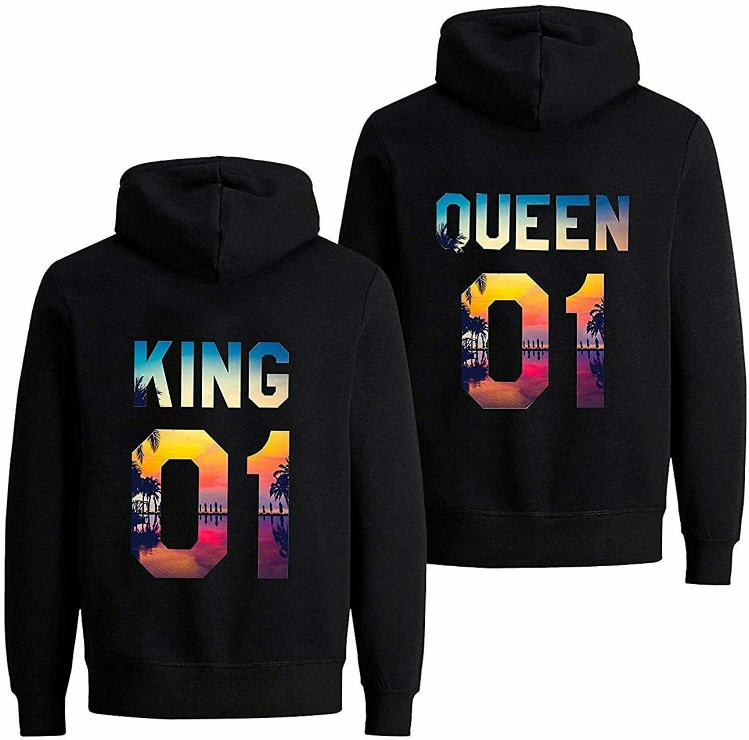 KING KING / QUEEN Schwarz modischem Kapuzenpullover mit Pullover Print Couples für & Shop Paare Hoodie