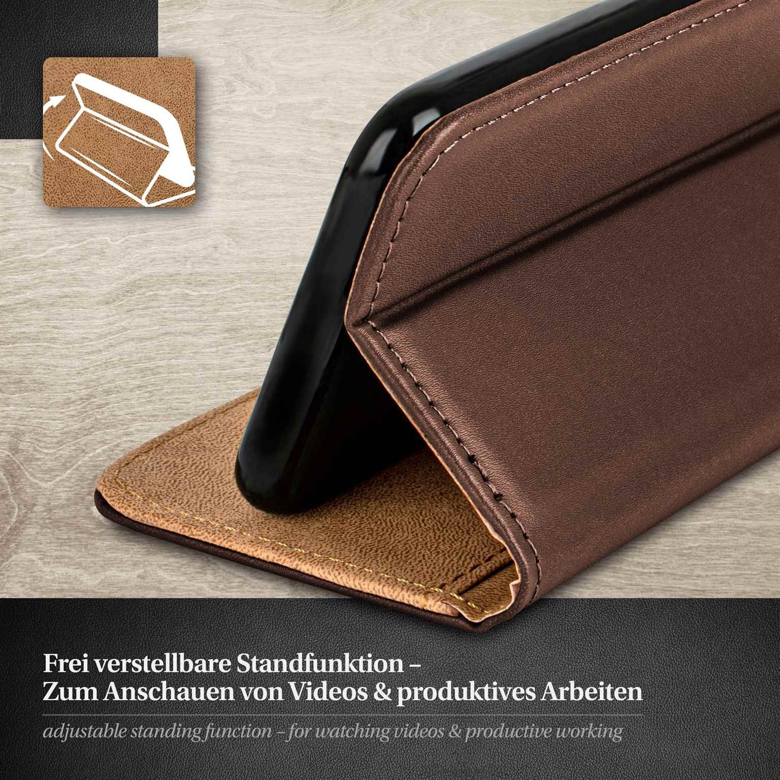 moex Handyhülle für iPhone 15 Pro Hülle Klappbar Book Case Dunkelbraun 6,1 Zoll, Klapphülle Kartenfach Flip Cover Handytasche Leder Optik Schutzhülle