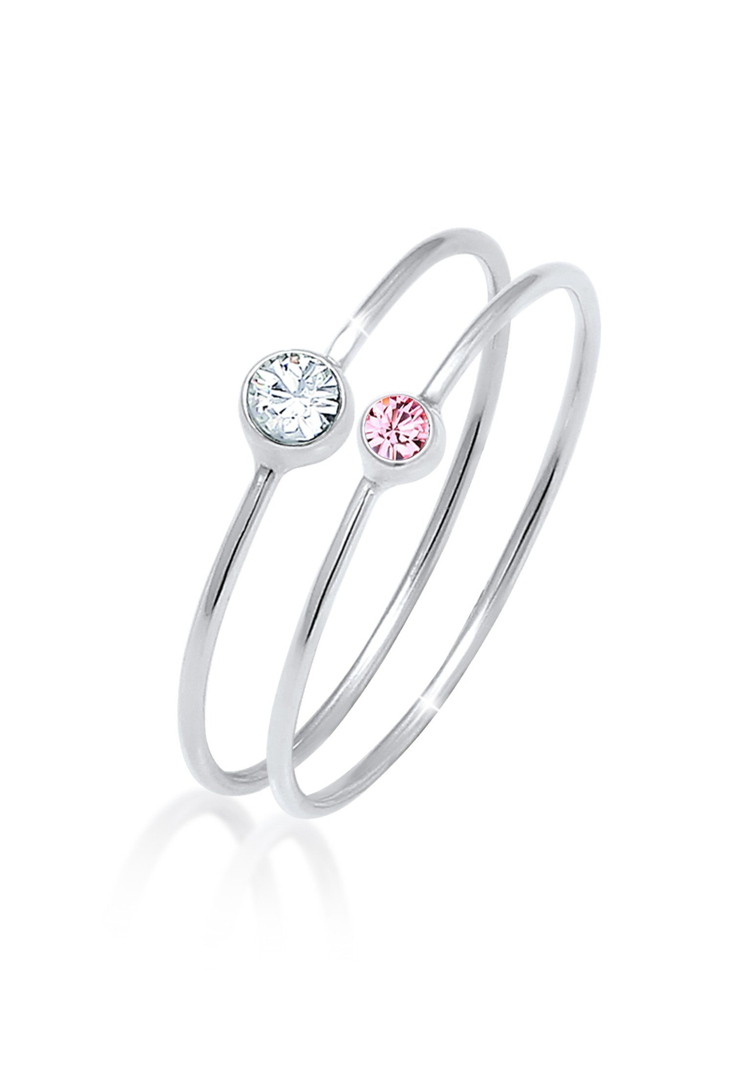 Elli Ring-Set Solitär Kristalle (2 tlg) 925 Silber Rosa