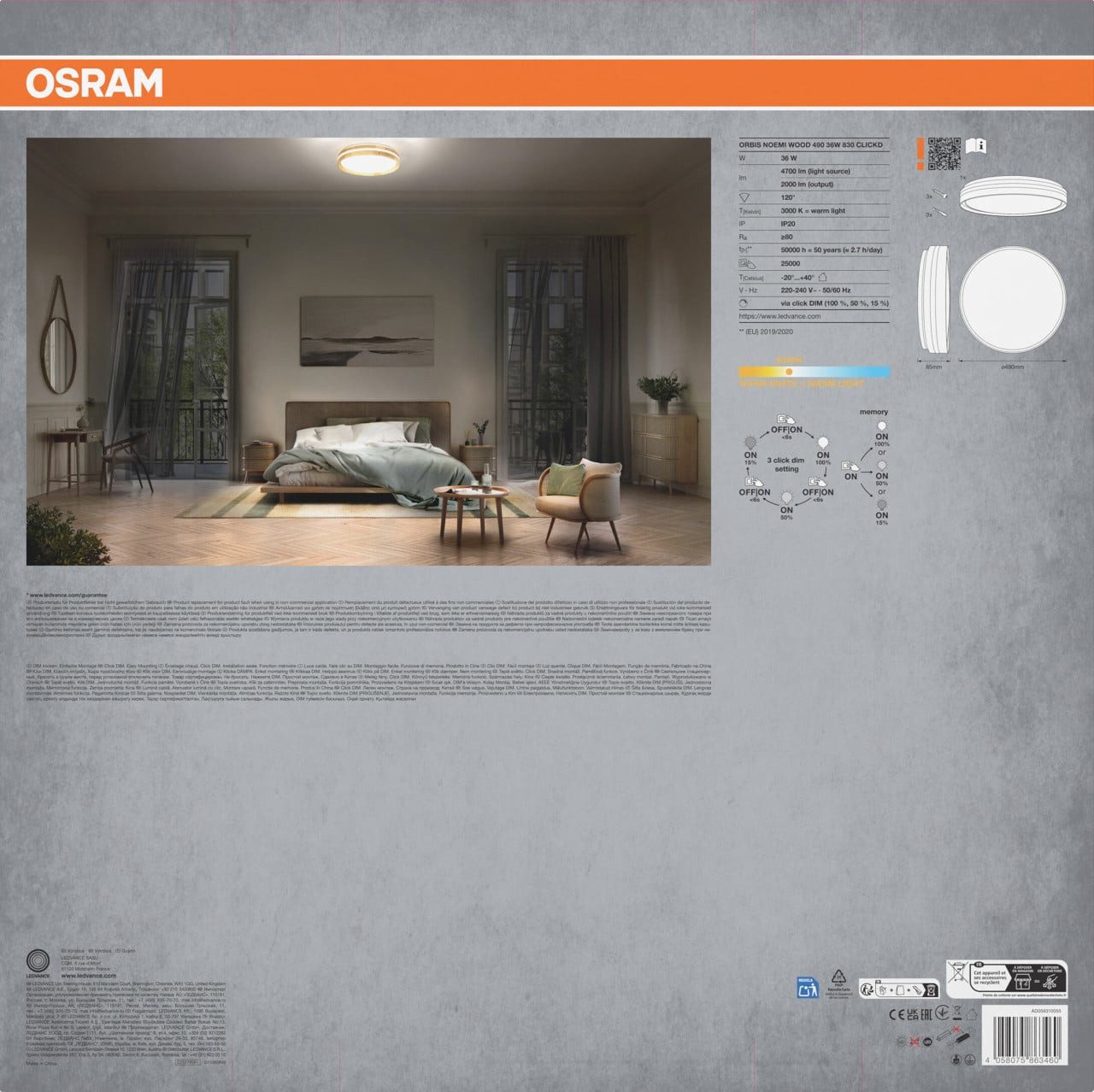 Osram Deckenleuchte Osram LED-Deckenleuchte Orbis Noemi Wood Ø49 cm 36