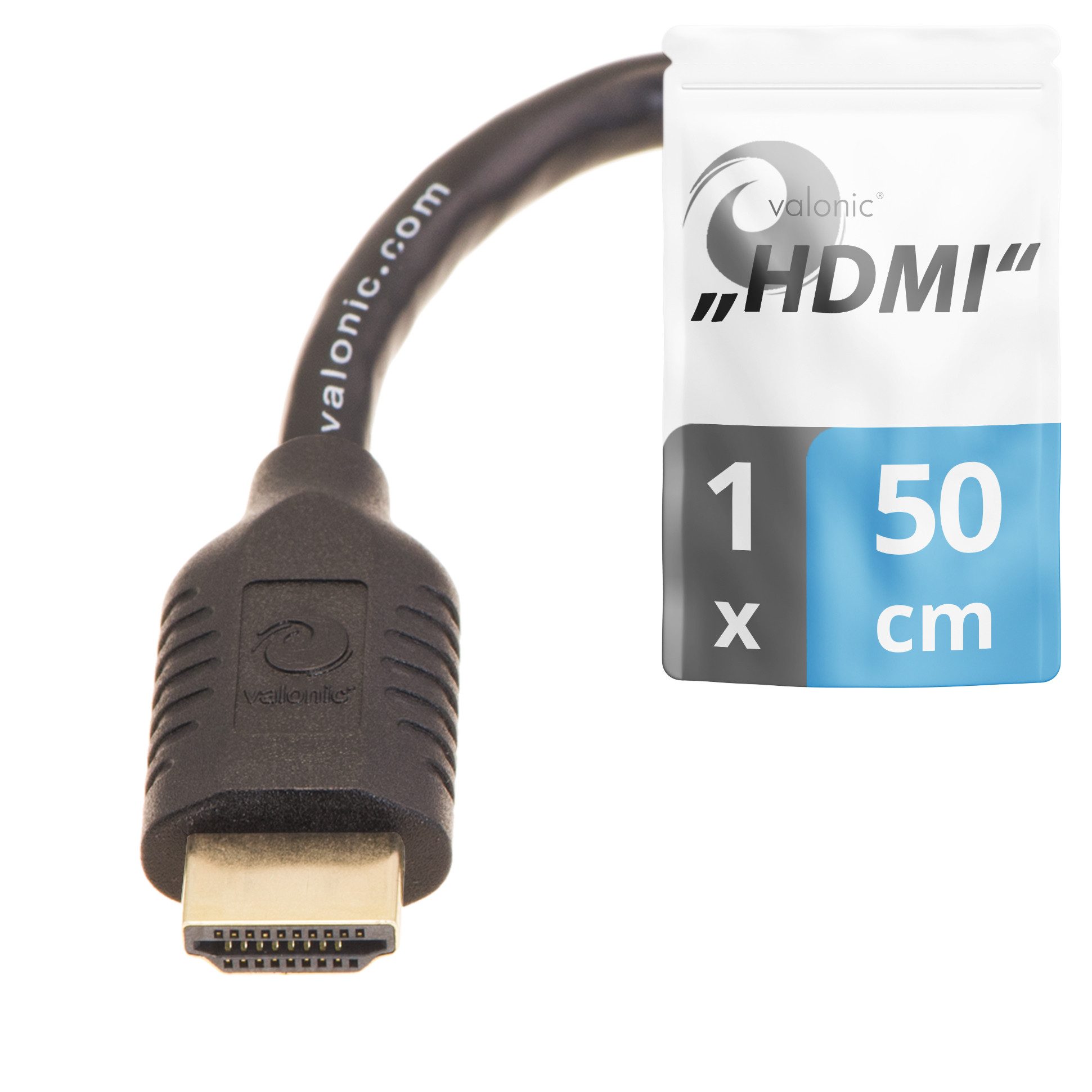 valonic valonic - HDMI Kabel, 50cm kurz, Full HD, Ethernet HDMI-Kabel, HDMI Typ A, HDMI Typ A (50 cm), 4k, ARC, UHD, FullHD, Ethernet 0,5m TV Kabel Monitor PC Laptop Switch
