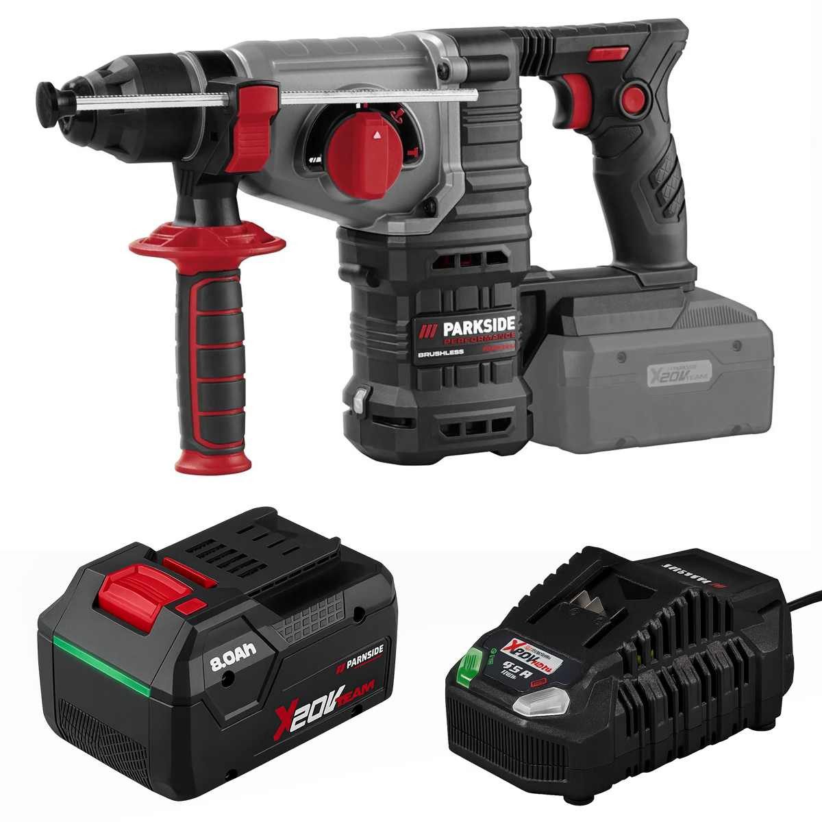 PARKSIDE PERFORMANCE® Kombihammer Akku Kombihammer 20 Volt PPAKH 20-Li 8.0 Ah Akku PAPP Ladegerät C3