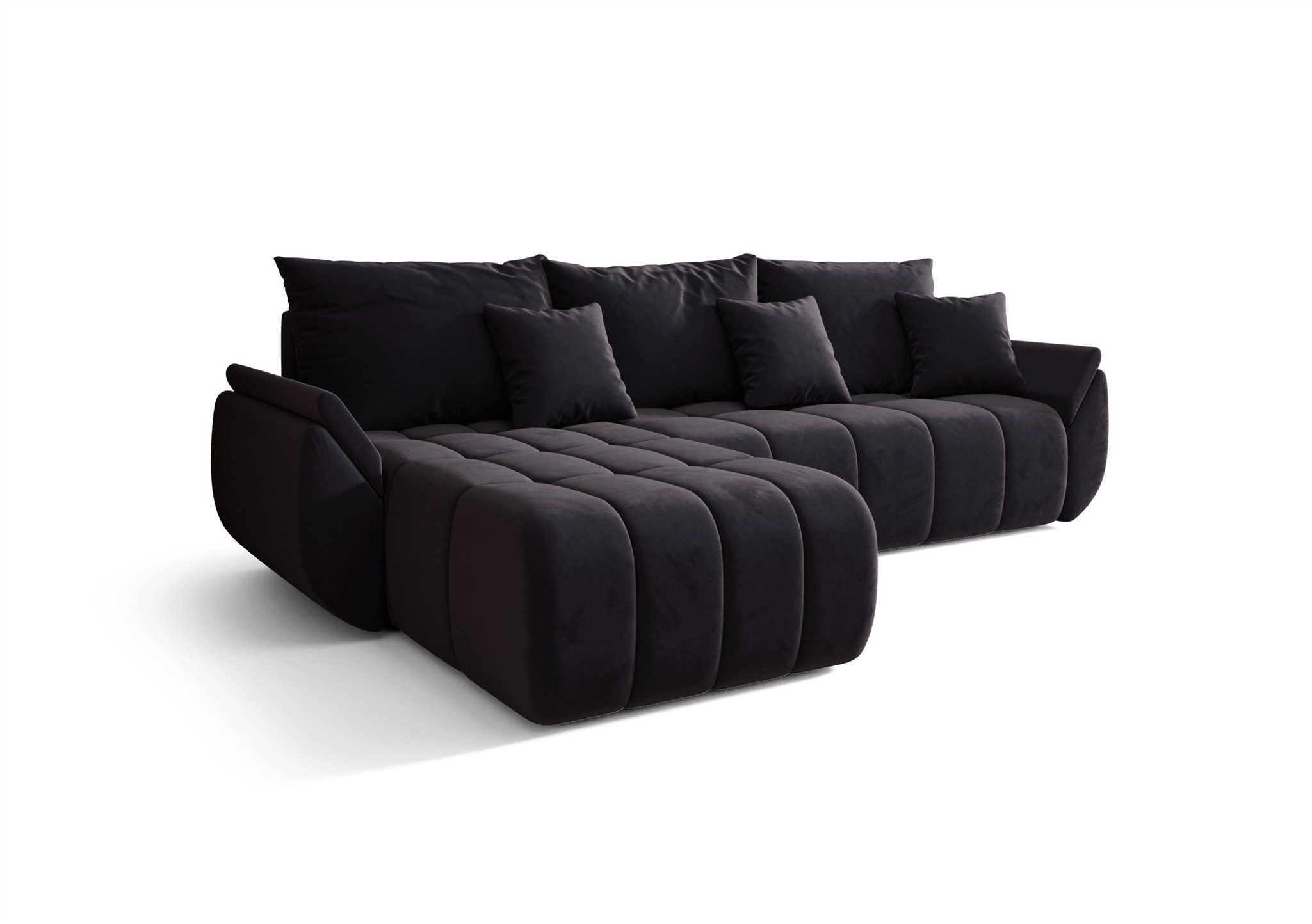Fun Möbel Ecksofa Schlafsofa Sofa Louise in Stoff Monolith, Ottomane Links oder Rechts, Rundumbezug und ausziehbare Liegefläche
