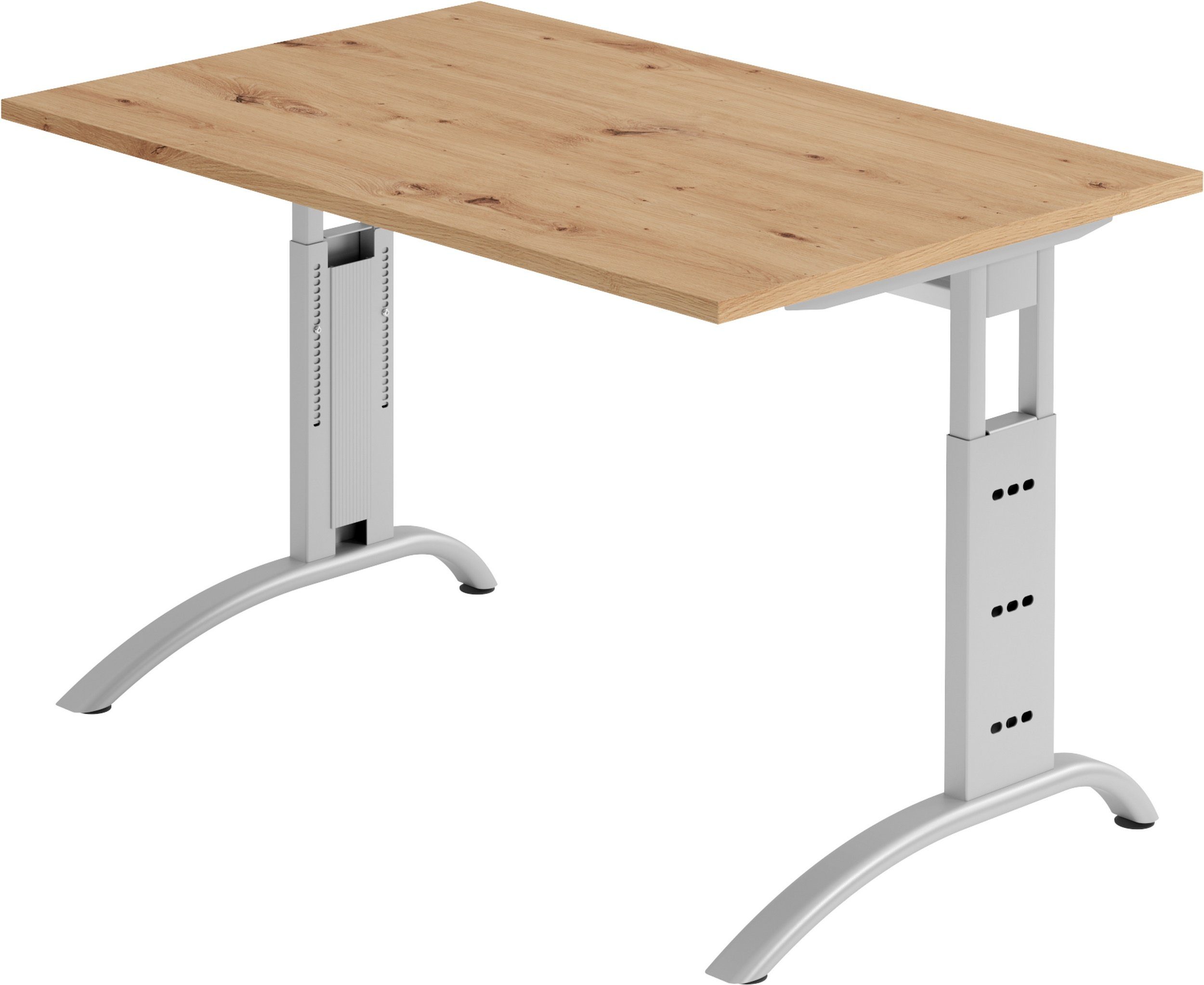 bümö Schreibtisch 120 Dekor: cm x Silber Serie-F, Schreibtisch Gestell: Asteiche - 80 - Rechteck