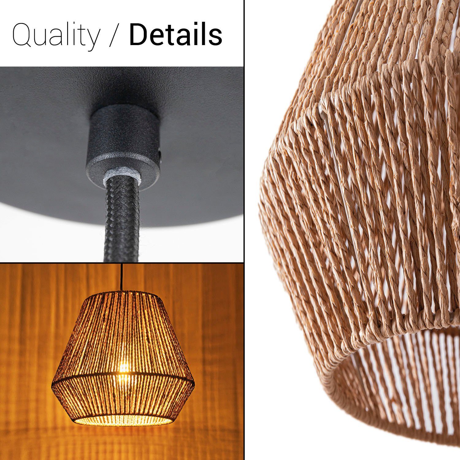 Rattan Pendelleuchte Lampenschirm Hugo Boho Paco Esszimmer Home Optik ohne Leuchtmittel, Papier Wohnzimmer Diego,