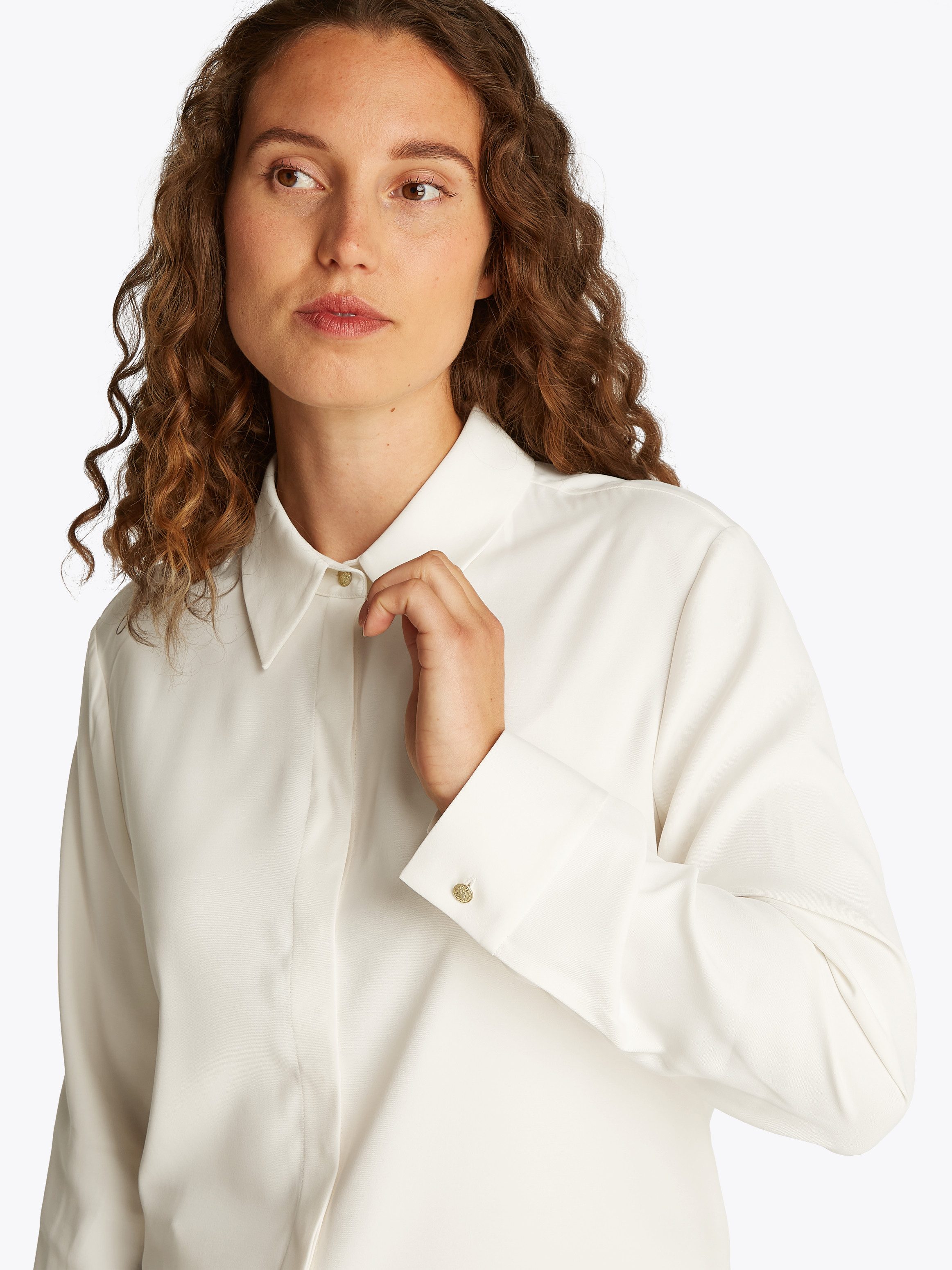 Tommy Hilfiger Hemdbluse SOFT VISCOSE REGULAR LS SHIRT in Unifarbe, mit Met günstig online kaufen