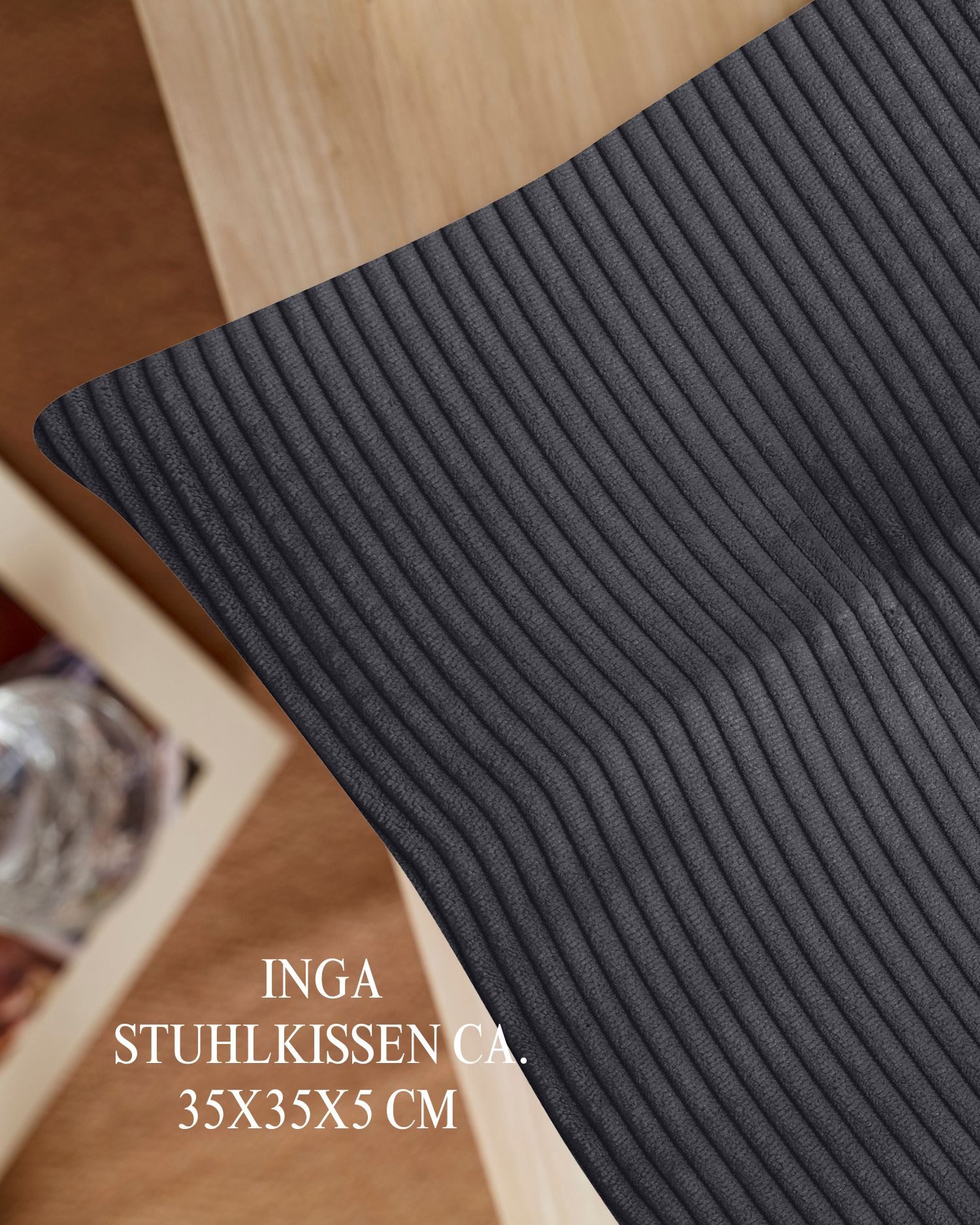 Magma Heimtex Stuhlkissen 4er Set Inga Stuhlkissen Sitzkissen ca. 35x35x5 cm Cordstoff, gestreift trendiger Cord Look