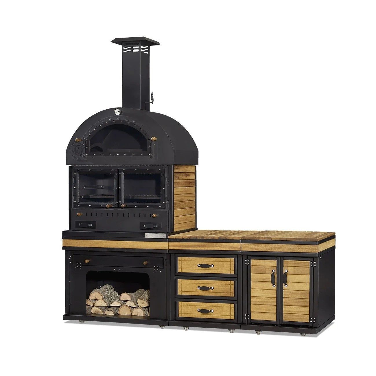 JVmoebel Outdoor-Küche Edelstahl-Holzküche in Schwarz mit großzügiger Arbeitsfläche, Made in Europe
