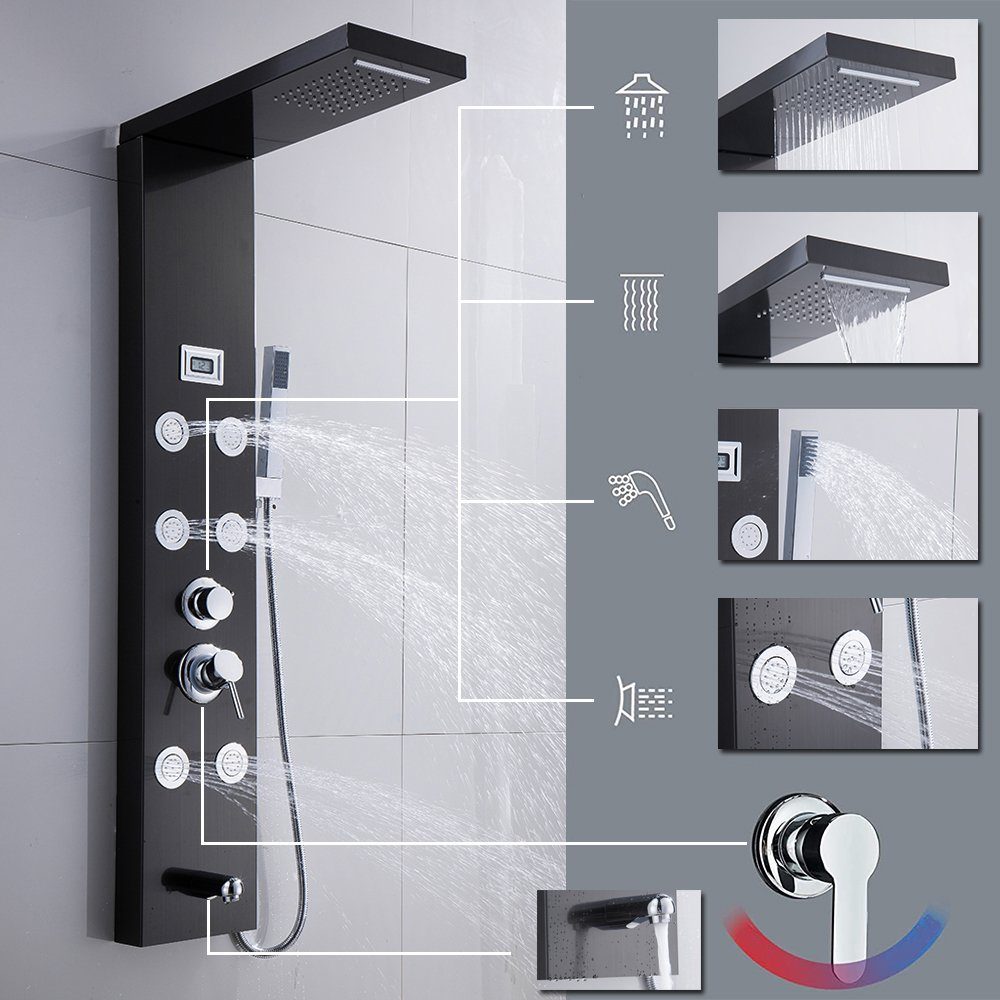 Thumbnail - XERSEK Stangenbrause-Set Duschpaneel Duschsystem Duschsäulen mit 6 Massagedüsen Regendusche, 5 Strahlart(en), Kopfbrause...