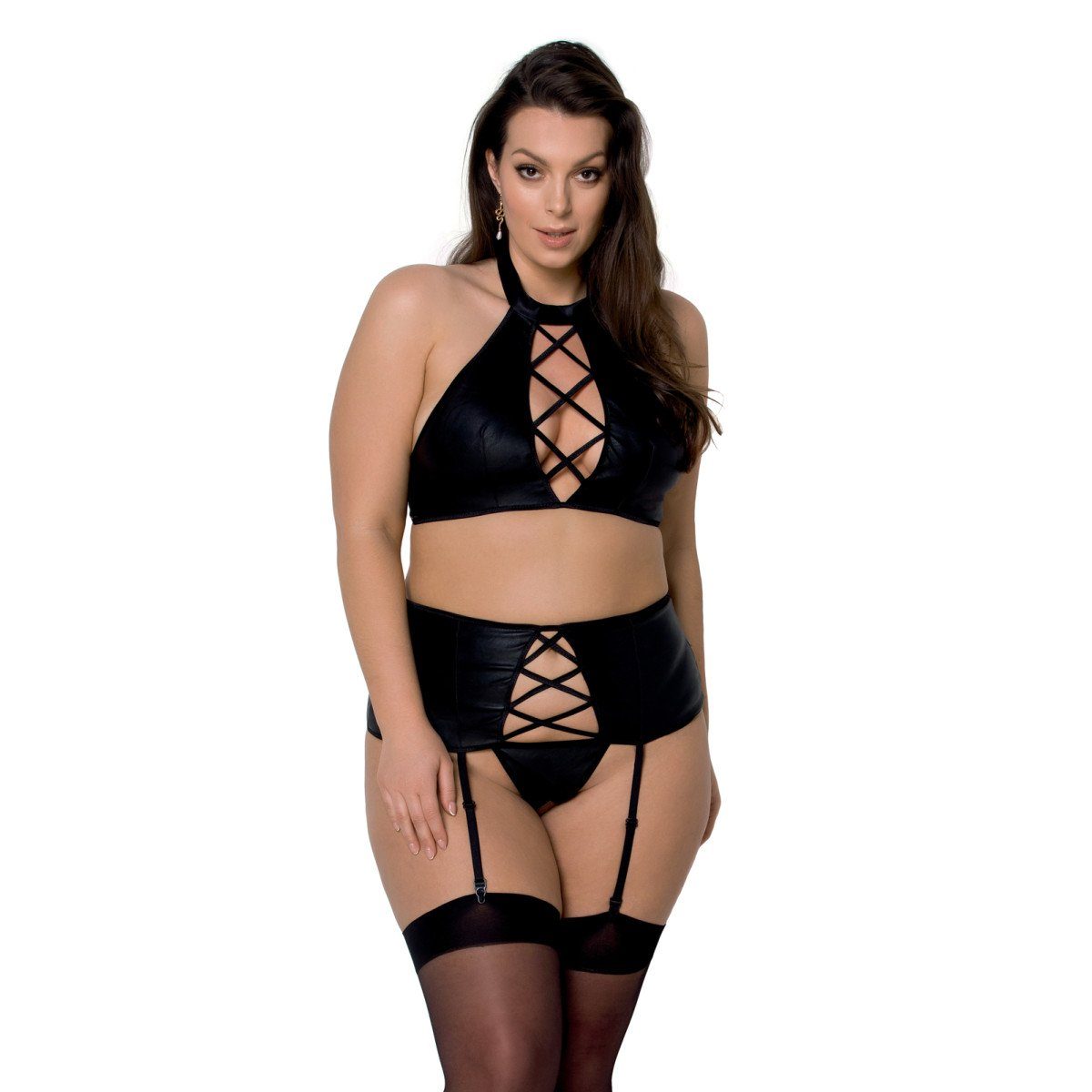 Passion Set: Bügel-BH Ouvert-Set Nancy schwarz + Strapse Wetlook BH (Set)