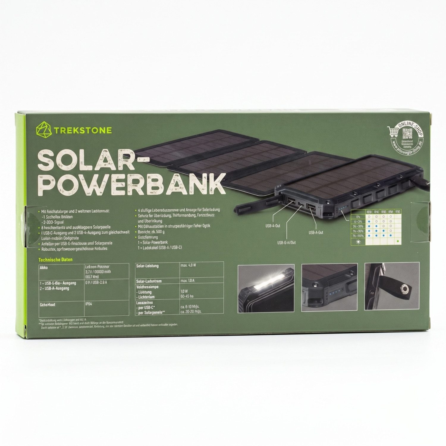 Kremer Trekstone SOLAR-POWERBANK 16.000 mAh 2x USB-A 1x USB-C Schwarz Powerbank – Bild 3 von 3