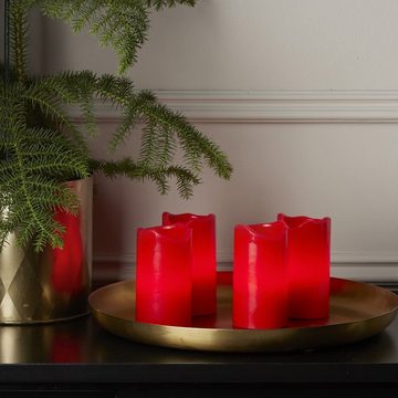 MARELIDA LED-Kerze LED Kerzenset Adventskerzen Echtwachs flackernd Timer Fernb. 4St rot (4-tlg)