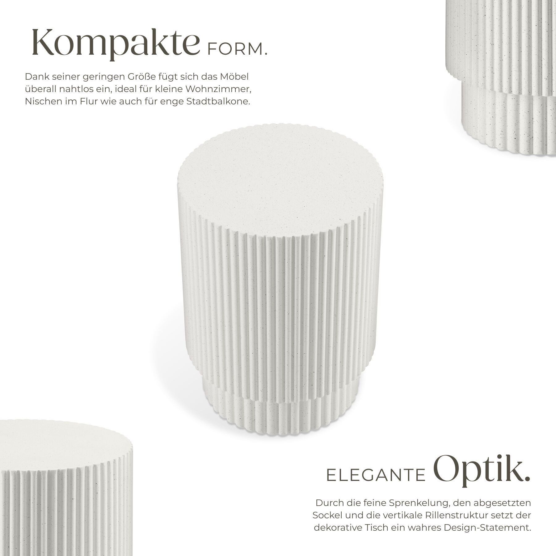 tectake Beistelltisch Ablagetisch Ø 38 x 51 cm wetterfest Betonoptik vertikale (Couchtisch Klein Amira, 1-St., BeistelltischAnleitung), feine Sprenkelung und Belastbarkeit bis 25 kg für innen und außen