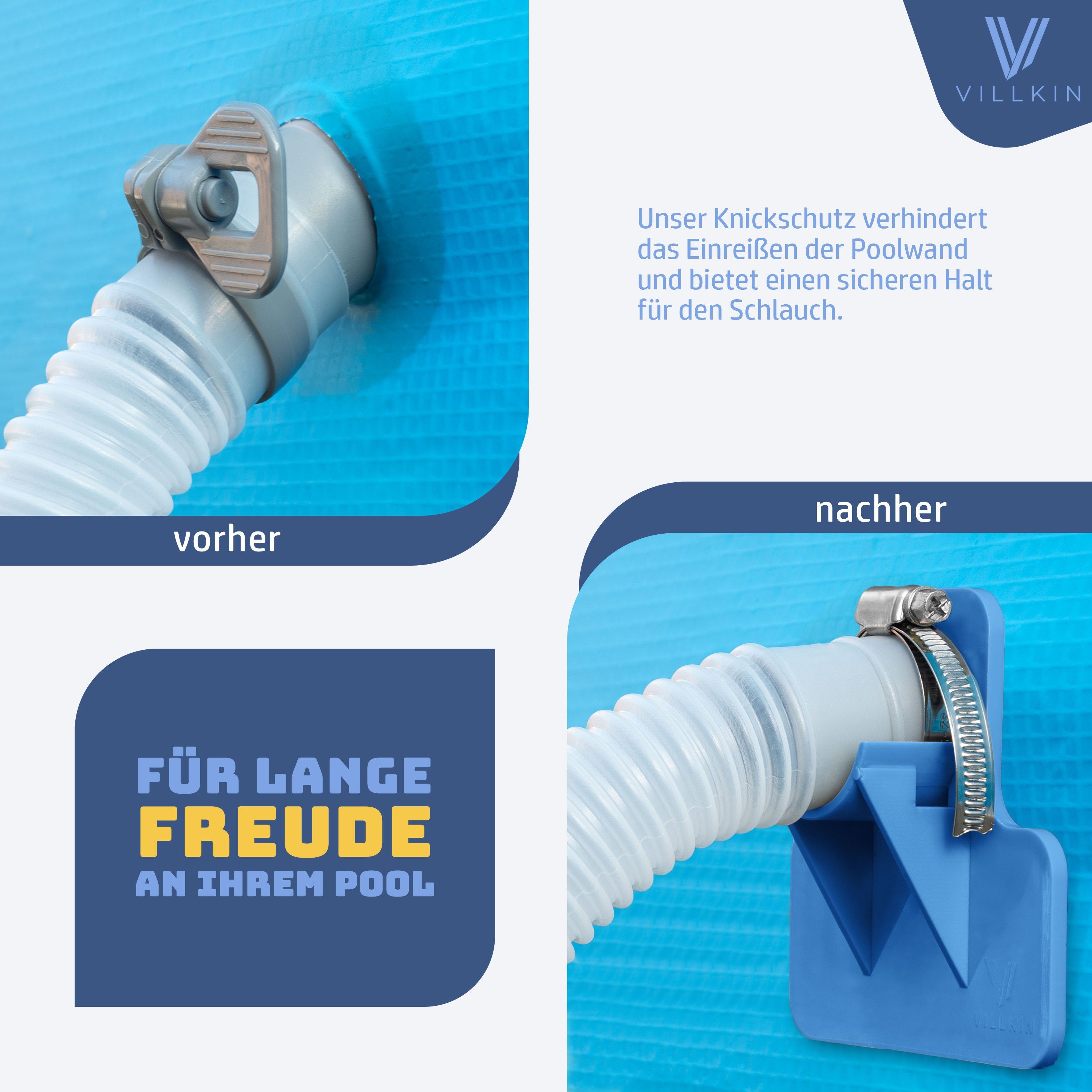Villkin Schlauchhalterung Pool Schlauchhalter, Schlauchfixierung, Montagehalterung (grau,blau), (2-tlg., 2 Sets, 2x Schlauchhalter, 2x Schlauchschelle, blau, grau)