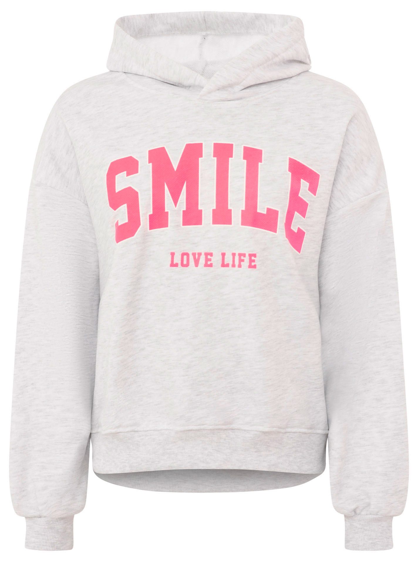 Zwillingsherz Hoodie "Smile" Kapuze, lange Ärmel, elastische Bündchen, großer Neon-Print